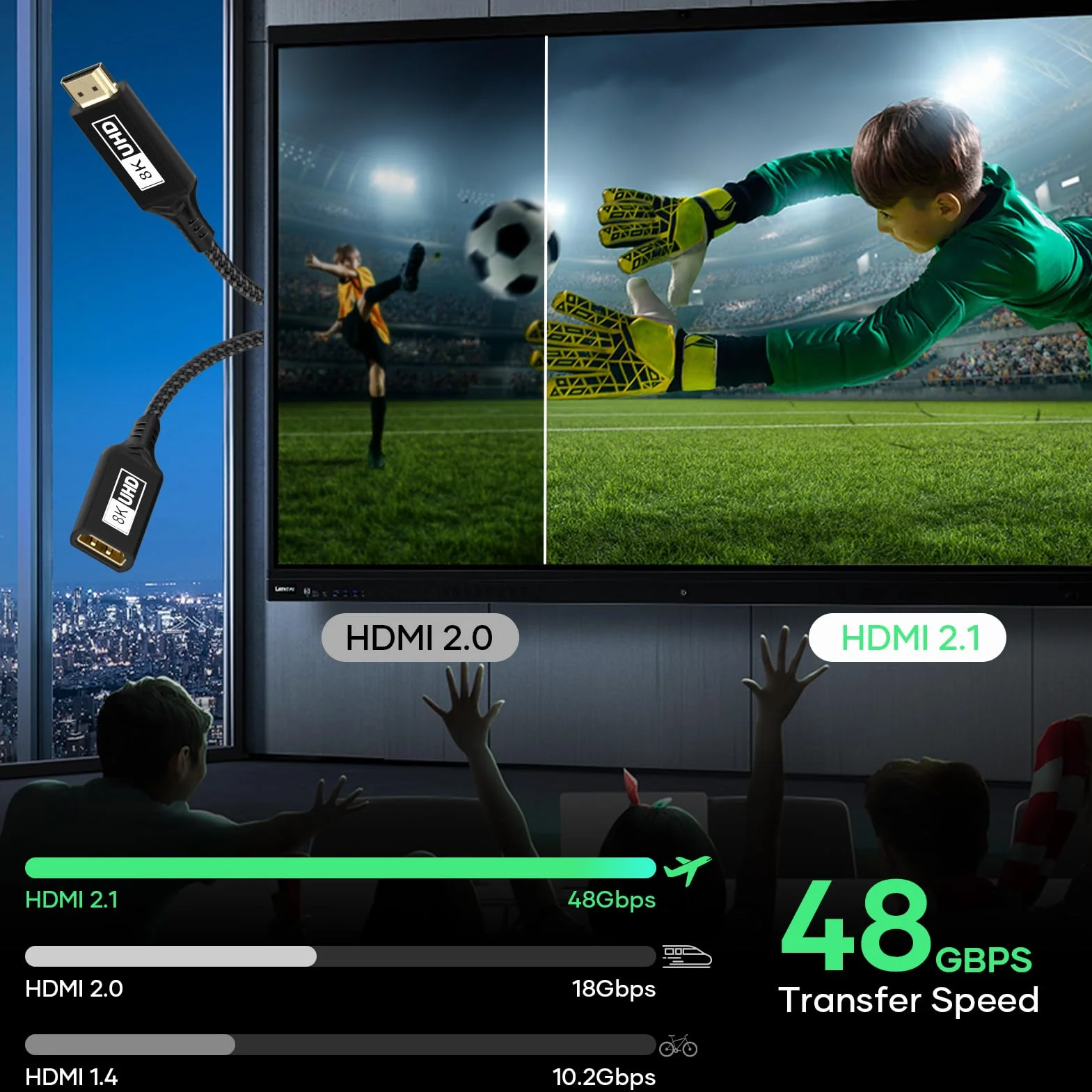 Kabel przedłużający HDMI, 1 m 8K, 60 Hz, 4K, 120 Hz/144 Hz, kabel HDMI 2,1,48 Gb/s, męski na żeński, ultraszybki UHD eARC HDCP 2.3, HDR10+, dynamiczny, kompatybilny z telewizorem, HD, PS5, PS4 (czarny