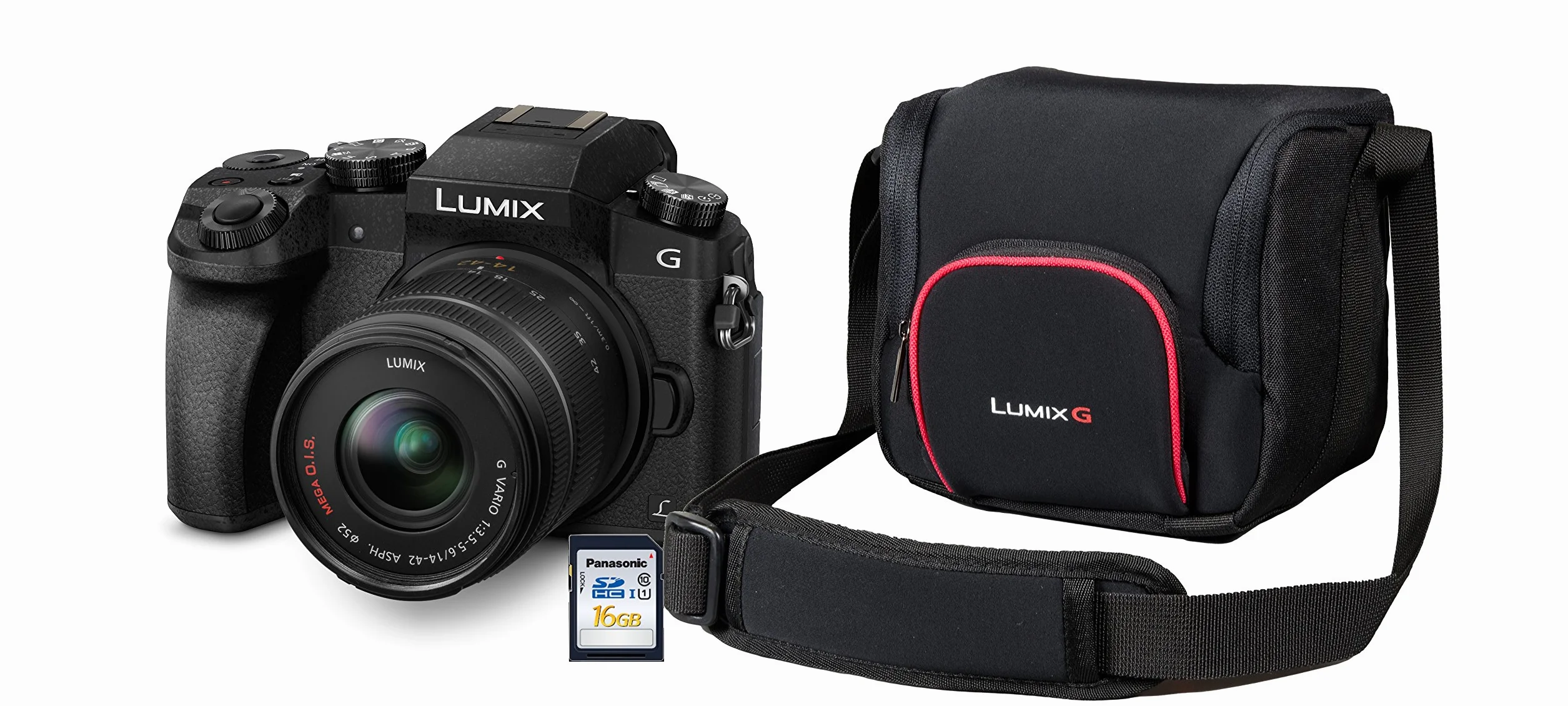 Panasonic Lumix G70KA zestaw startowy 16 MP, wideo 4K, ekran dotykowy 7,5 cm (3"), WiFi, NFC (w zestawie karta SD 16 GB i torba)