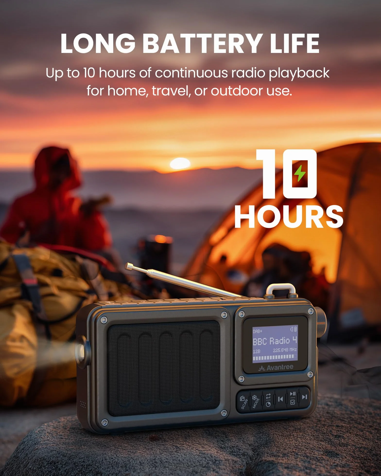 Avantree SP851 Przenośne radio DAB+/FM z Bluetooth 6.0, ładowalne lub zasilane sieciowo, z odtwarzaczem TF/USB