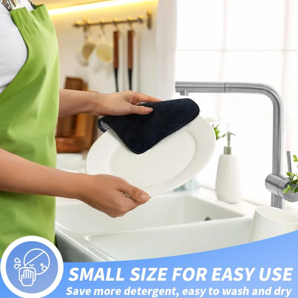 KinHwa Microfiber Dish Cloths Absorbent Quick Dry 7x7 inch 9 Pack Black