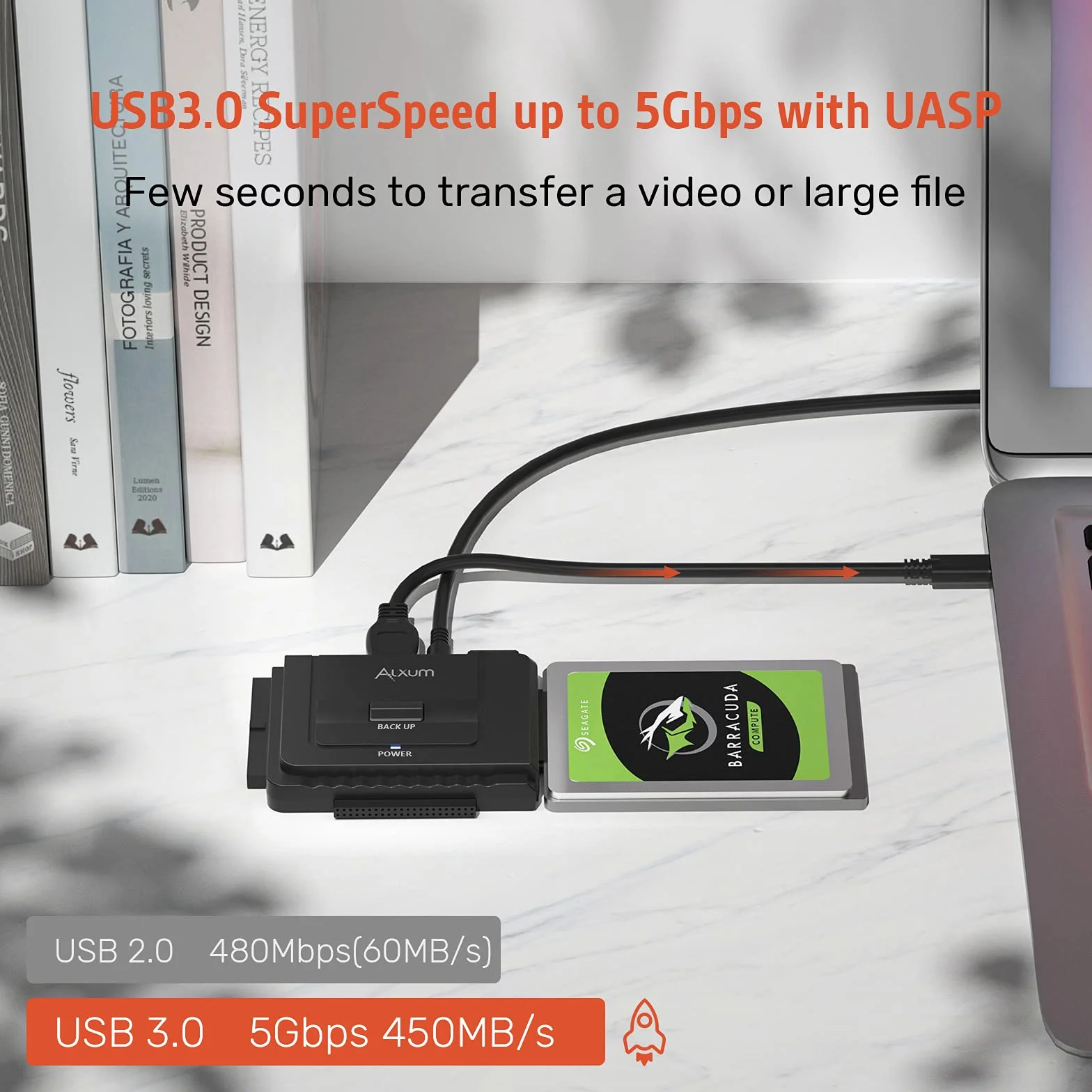 Alxum konwerter dysku twardego SATAIDE na USB C, z zasilaczem 12 V / 2A i kablem USB C