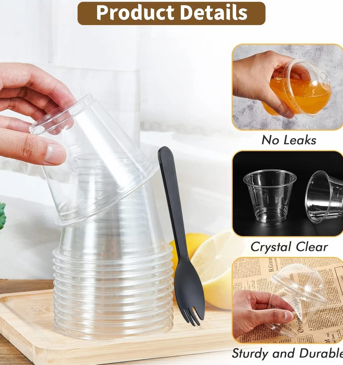 Plastikowe kubki deserowe 50 szt. 270 ml przezroczyste z pokrywkami kopułowymi