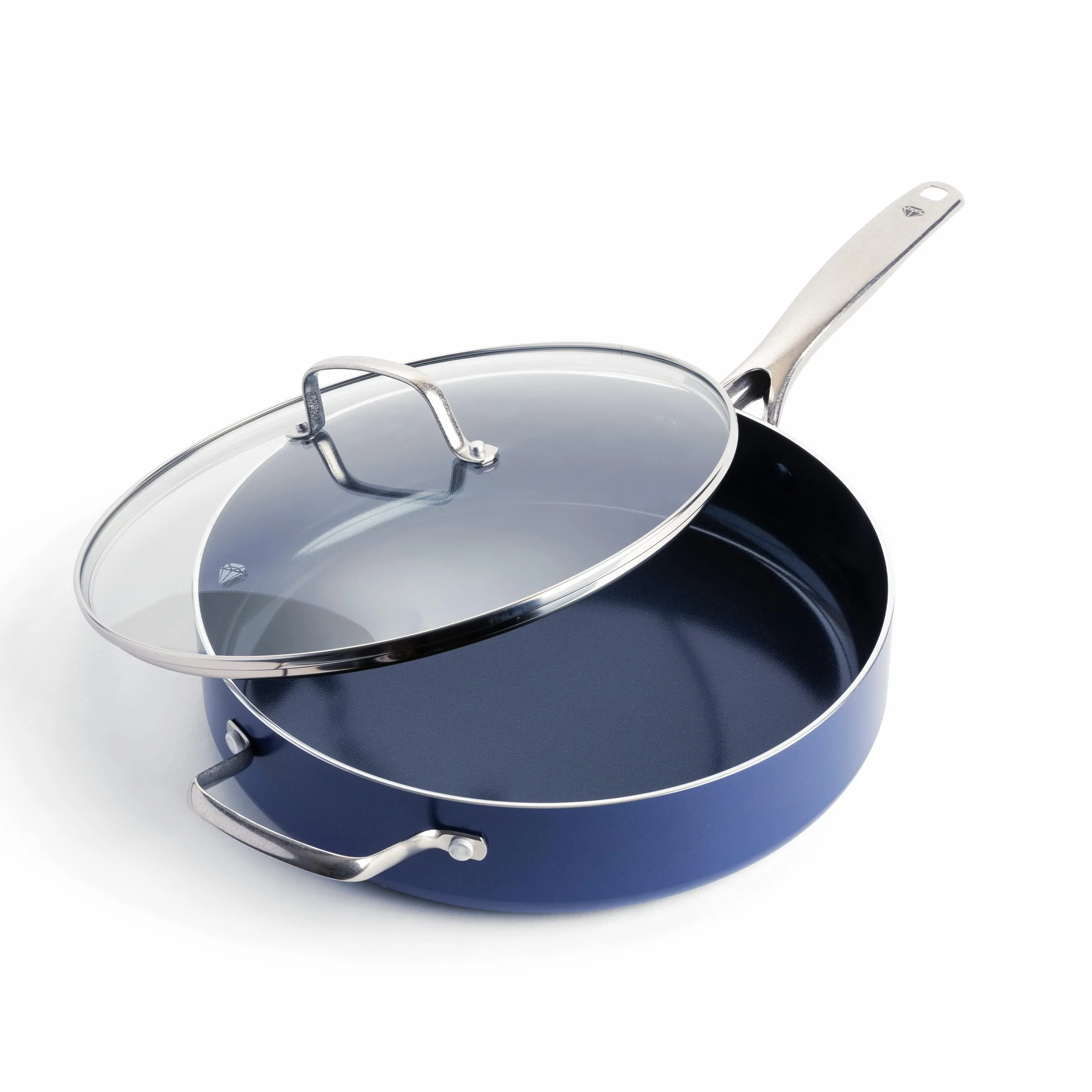 Blue Diamond Skillet with Lid, Non Stick Aluminium Pan - Induction & Oven Safe Cookware - 28 cm, Blue