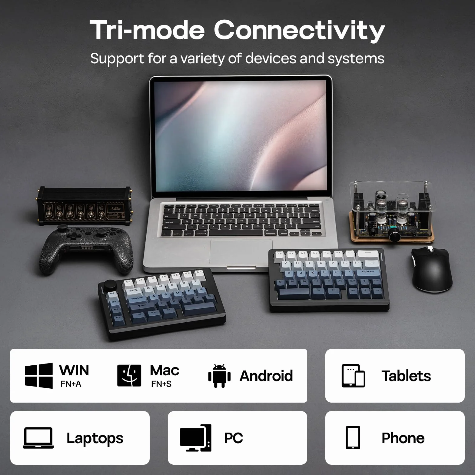 EPOMAKER Split70 ergonomiczna klawiatura gamingowa bezprzewodowa z QMK/VIA i pokrętłem, klawiatura mechaniczna Hot Swap RGB, Gasket, przełącznik liniowy, do Mac/Win (70% QWERTY English) (czarna)