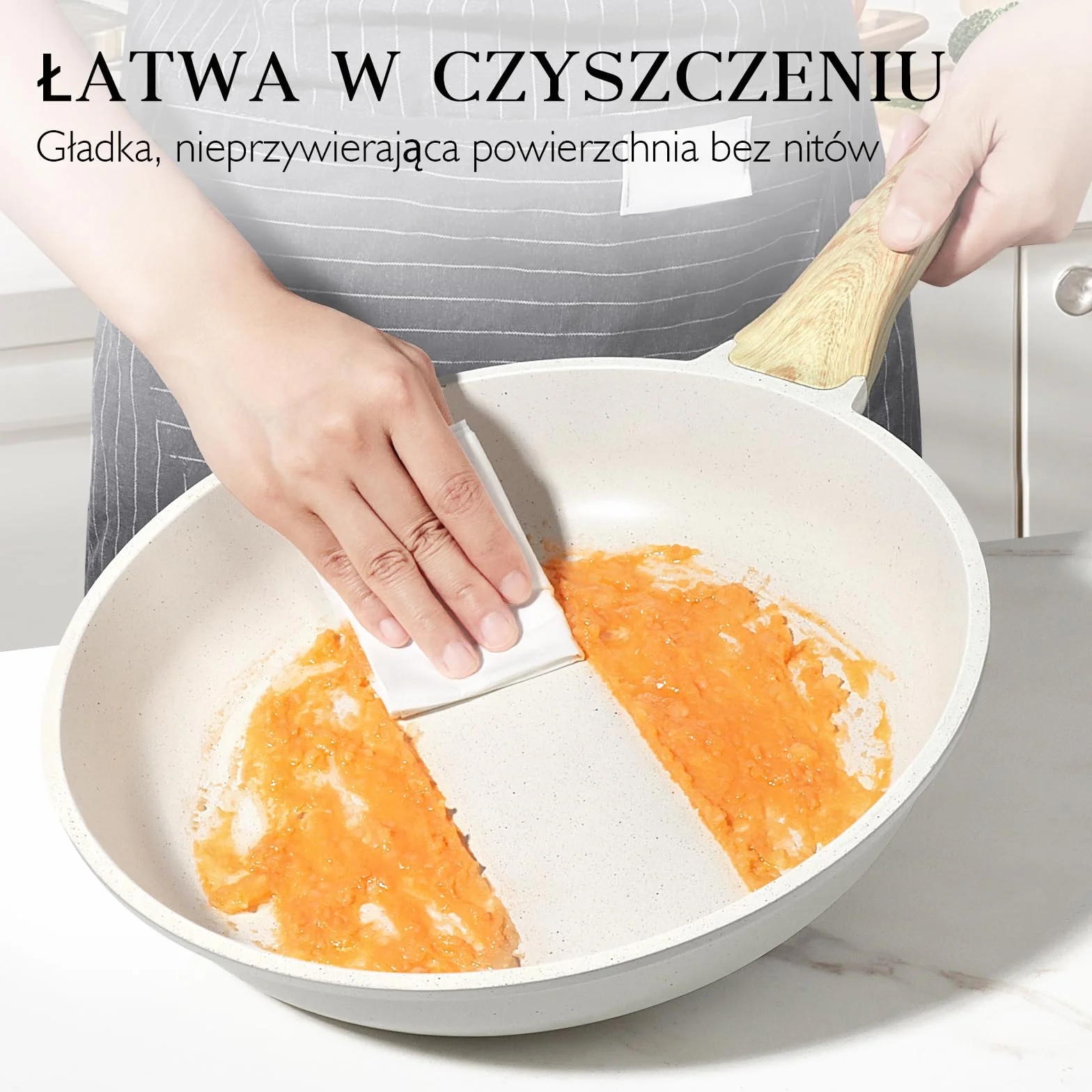 GiPP Patelnia 28 cm, nieprzywierająca patelnia granitowa, patelnia 28 cm, do kuchenek indukcyjnych, nie zawiera PFOS/PFOA, do wszystkich rodzajów kuchenek, biała