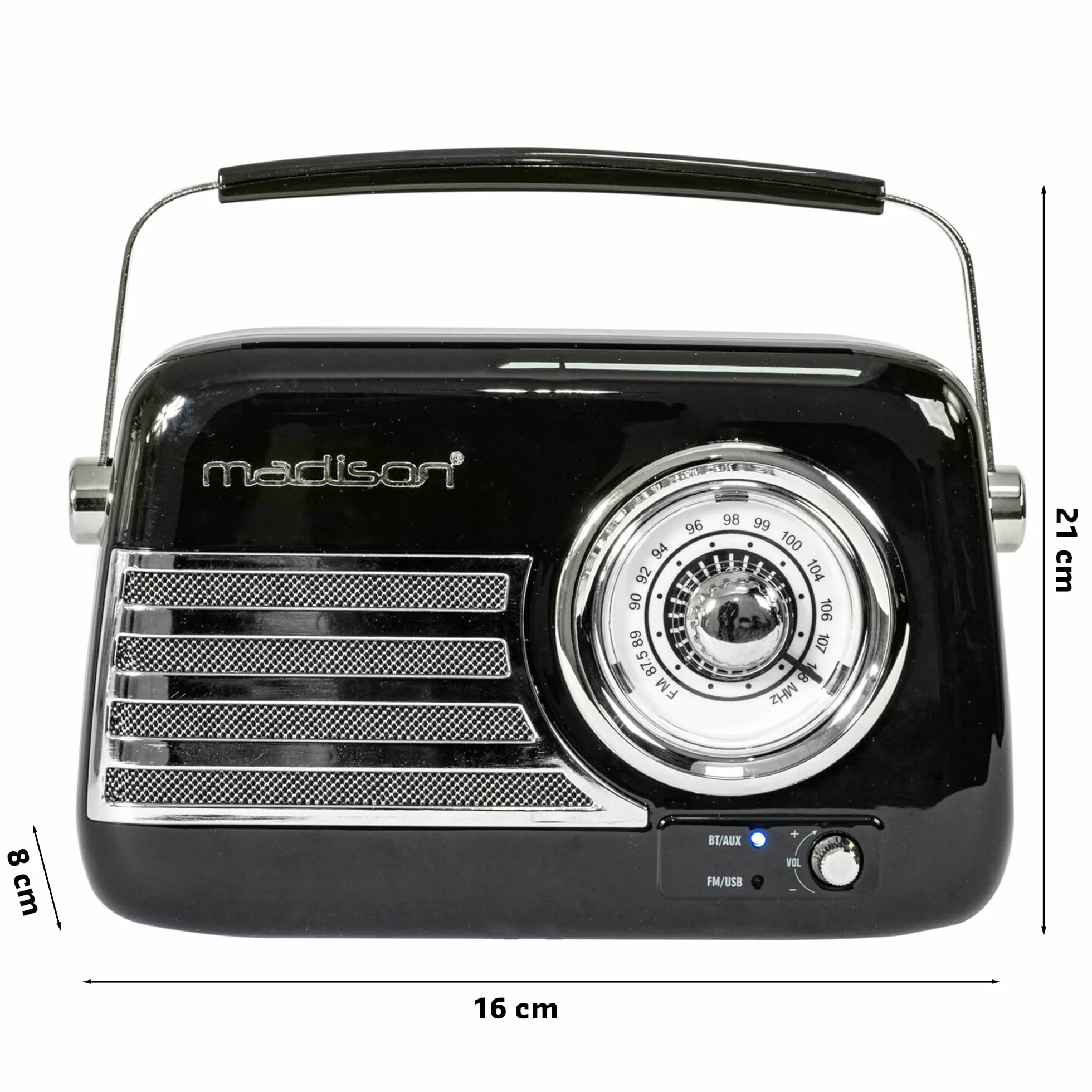 Madison - FREESOUND-VR40B - 30W Vintage Long Battery Radio z Bluetooth, USB i FM - Czarny