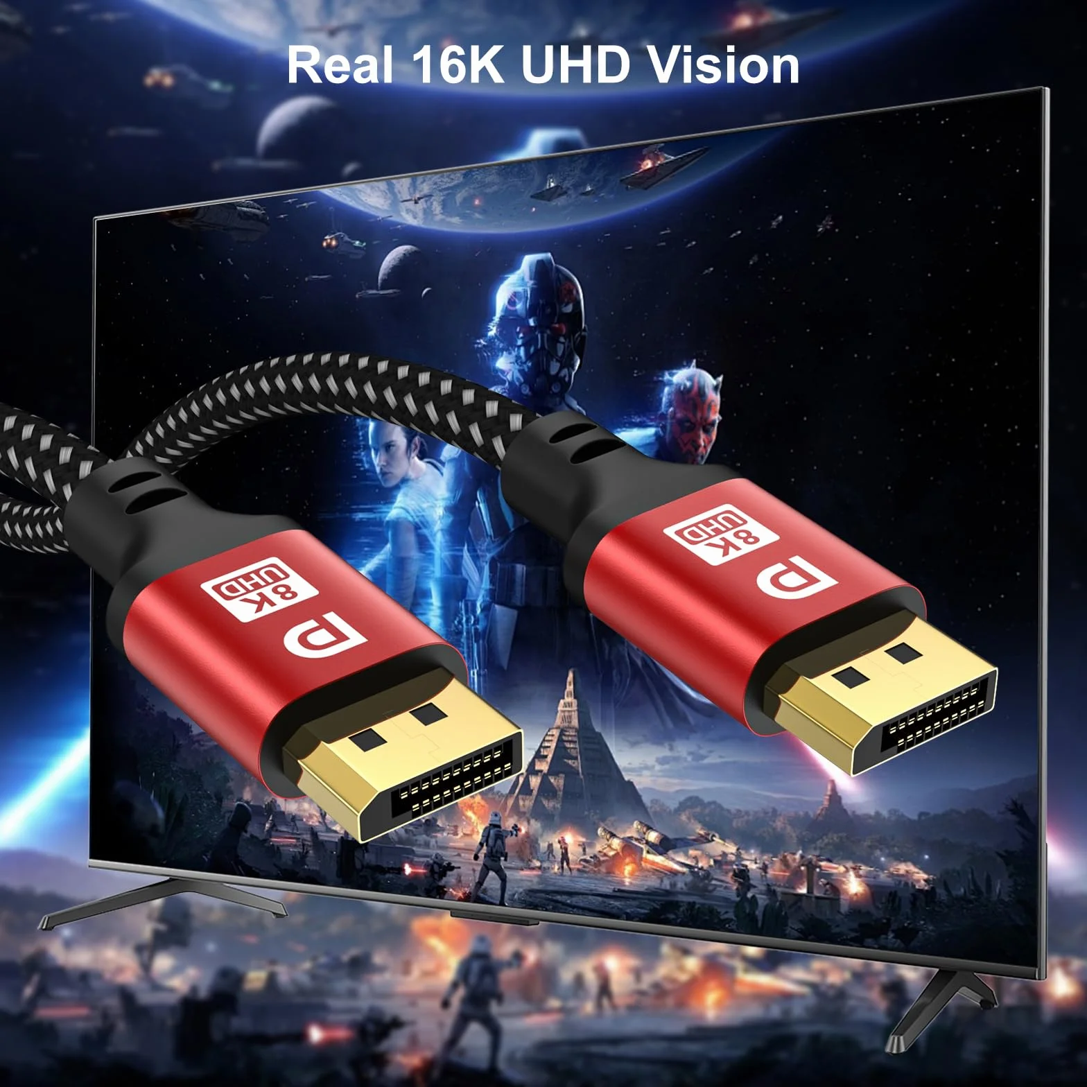 Kabel wyświetlacza 8K 1,4 [certyfikat VESA] Kabel DP 1 m (8K@60 Hz, 4K@144 Hz, 2K@240 Hz, 32,4 Gb/s), do laptopa TV Gaming Monitor (czerwony)