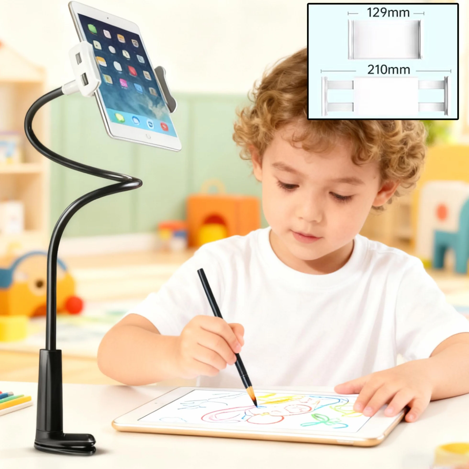 Uchwyt przez telefon, wsparcie dla uniwersalnego pulpitu 360 ° wspornik obrotowy, całkowita długość 80 cm, regulowaną obsługę gęsią, ramię rozszerzalne (Czarny)