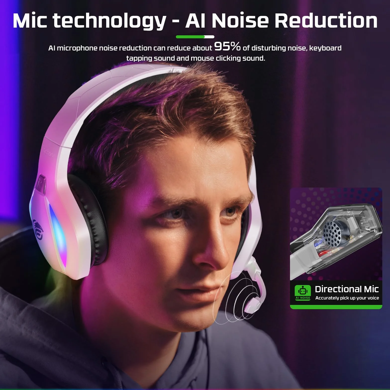 Fachixy FC100 zestaw słuchawkowy gamingowy do PS4 PS5 PC Xbox Nintendo Switch słuchawki stereo RGB z mikrofonem redukcją szumów biały