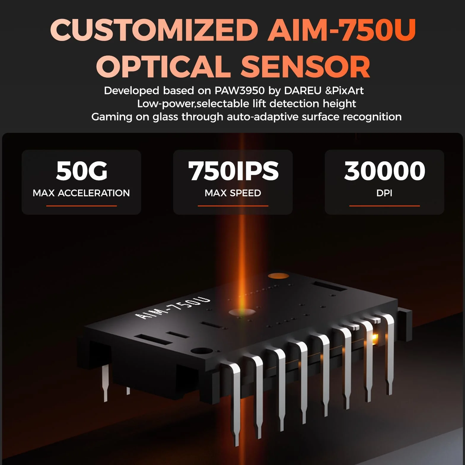 DAREU A950 Wing 35g Ultralekka Bezprzewodowa Mysz Do Gier, 8K, Sensor AIM-750U, 30 tys. DPI, 100 mln Kliknięć