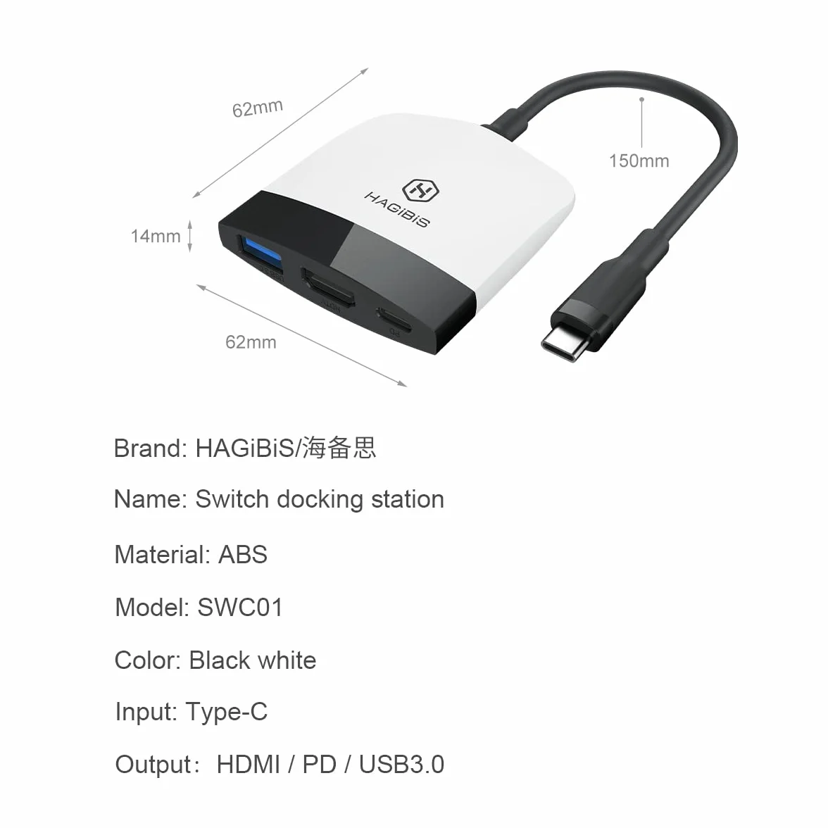 Hagibis Switch Dock dla Nintendo Switch OLED, port HDMI i USB 3.0, podstawa dokująca USB-C do HDMI