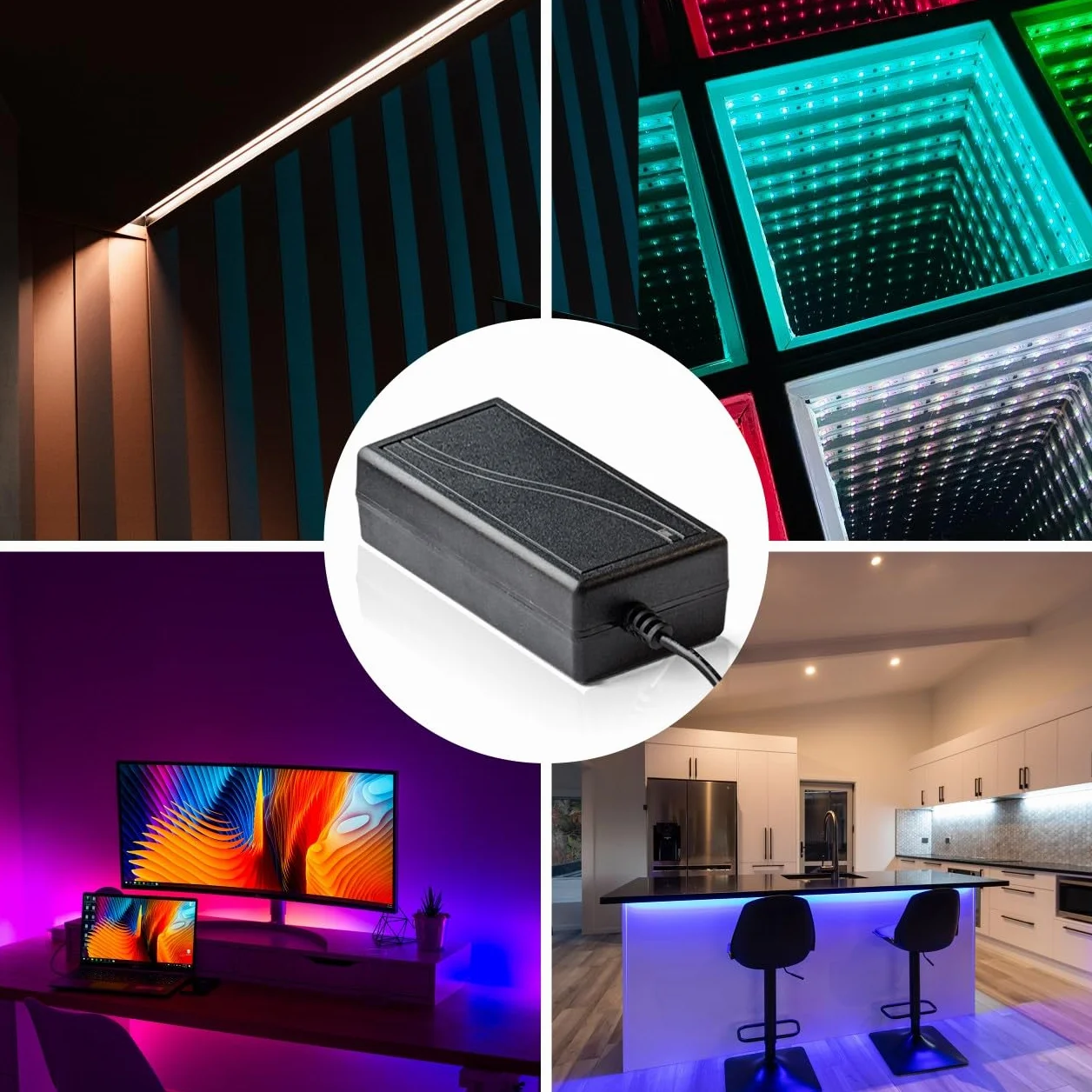 Retoo Zasilacz sieciowy DC 12V 5A 60W 100-240V Zasilacz do taśm LED RGB, Transformator, przetwornica sterownika, zasilacz adapter, ładowarka do pasków, prąd do taśmy, wymiary 11 x 5,3 x 3,2 cm, czarny