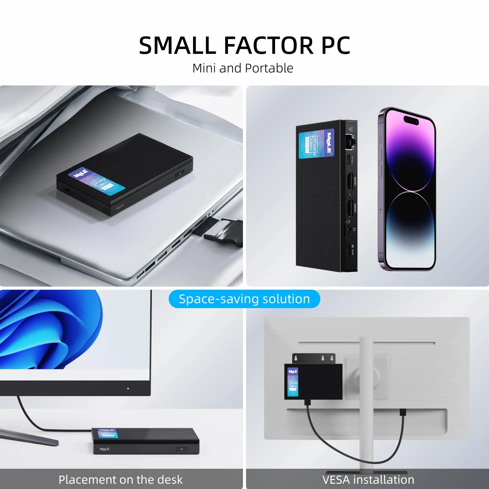 MeLE Quieter4C Mini PC bez wentylatora 16GB DDR4 512 GB ROM Micro PC Alder Lake N100 (do 3,4 GHz) Mały format USB-C 2 X HDMI 4K@60 Potrójny wyświetlacz komputerów stacjonarnych