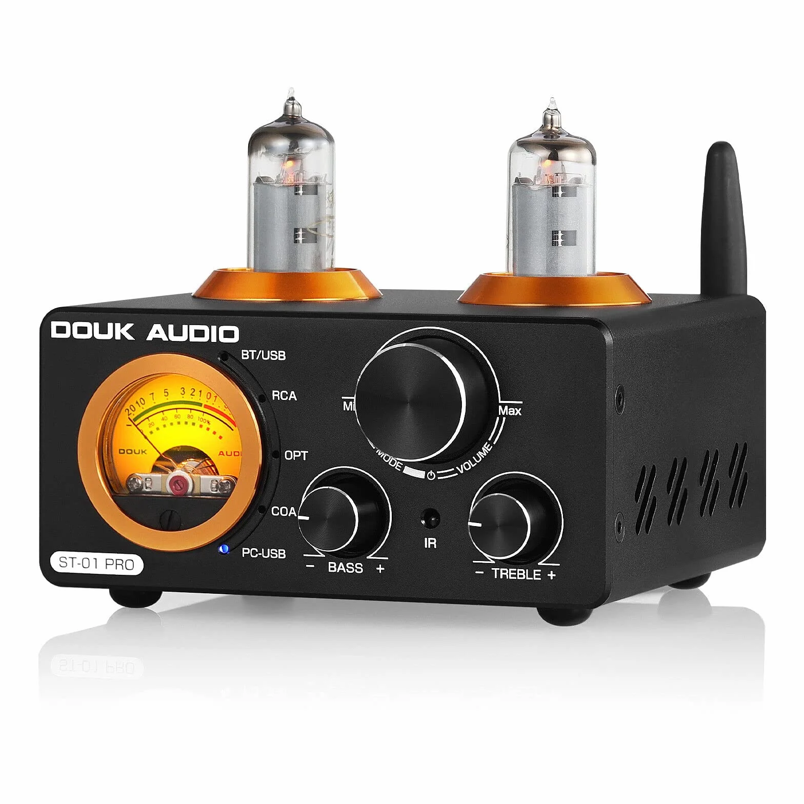 Douk Audio ST-01 PRO wzmacniacz HiFi, 200W mini wzmacniacz lampowy z Bluetooth 5.0, miernik VU, DAC USB wejście koncentryczne/optyczne (ST-01PRO)