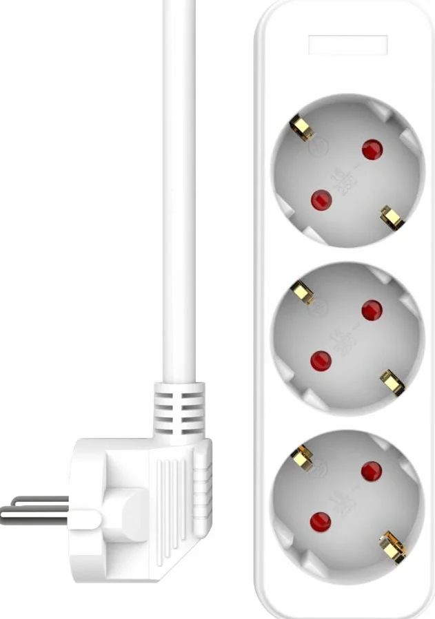 ELRO ES103 listwa zasilająca z wieloma gniazdami, potrójna, kabel 1,5 m, zabezpieczenie przed dziećmi, 3680 W, TÜV, biała