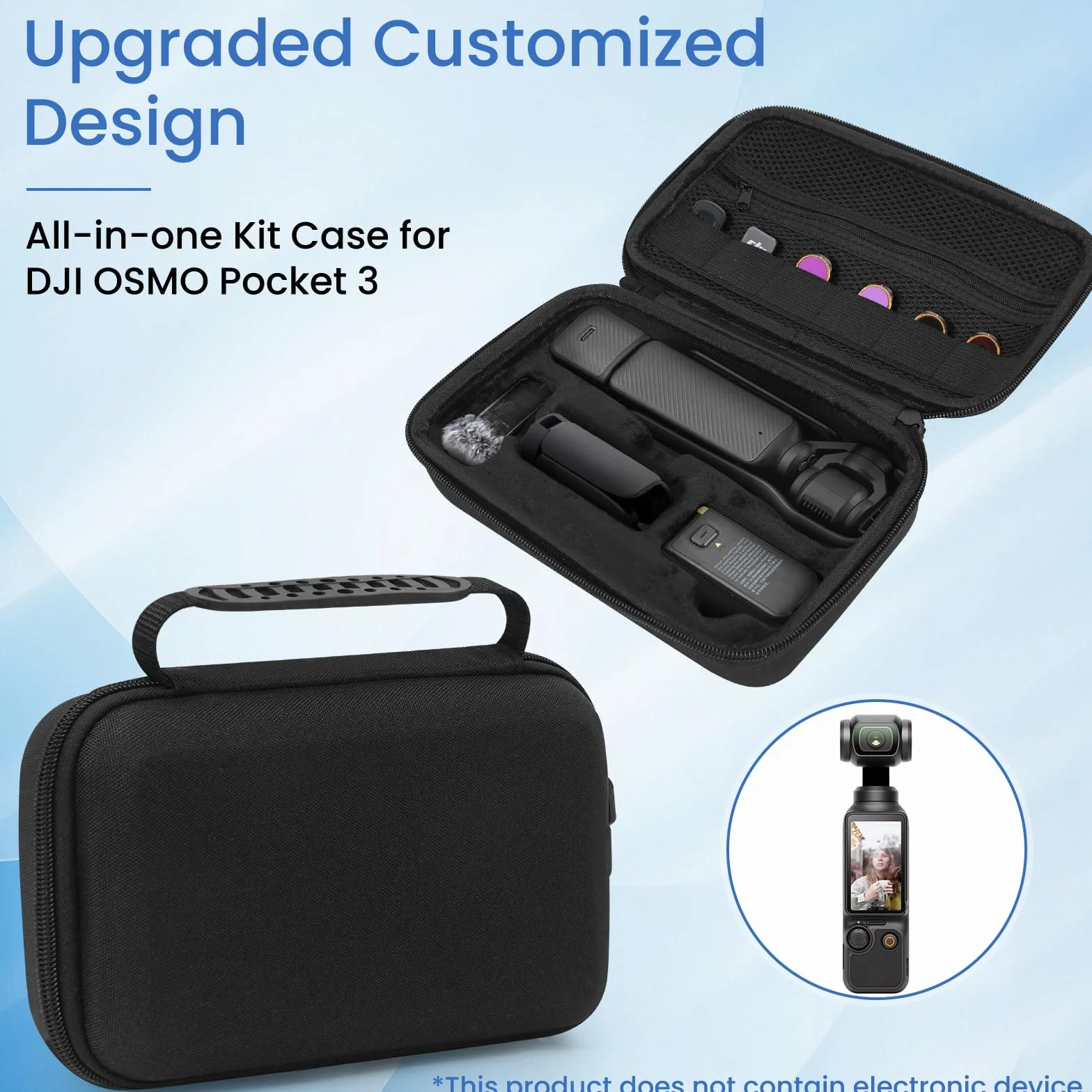 Etui na kamerę DJI OSMO Pocket 3, twarda torba EVA z 1 regulowanym paskiem i 2 osłonami ekranu i 1 mini statywem do kieszeni 3, przenośna wodoodporna torba do przenoszenia, akcesoria do podróży