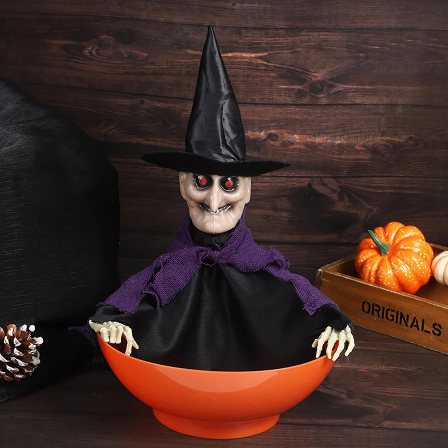 Halloween krzycząca miska cukierki z ruchomą górą dla nawiedzonego domu