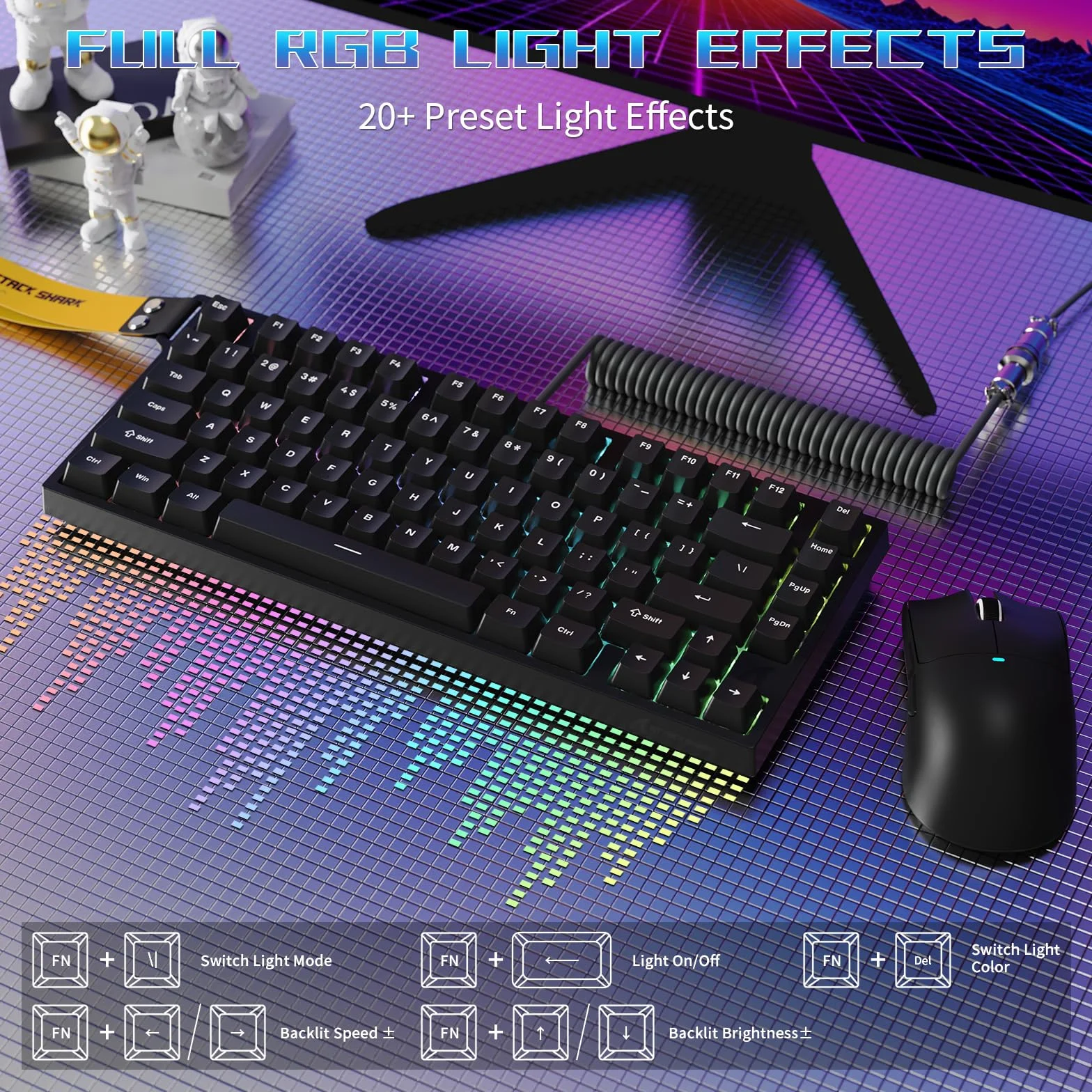 ATTACK SHARK R82 HE Przewodowa Klawiatura Gamingowa 75%, z Kablem LED C01ULTRA, Przełączniki Magnetyczne, 8000Hz, Ultra-Dokładna RT 0,005mm, RGB, 5-warstwowa Izolacja Dźwięku(Czarny)