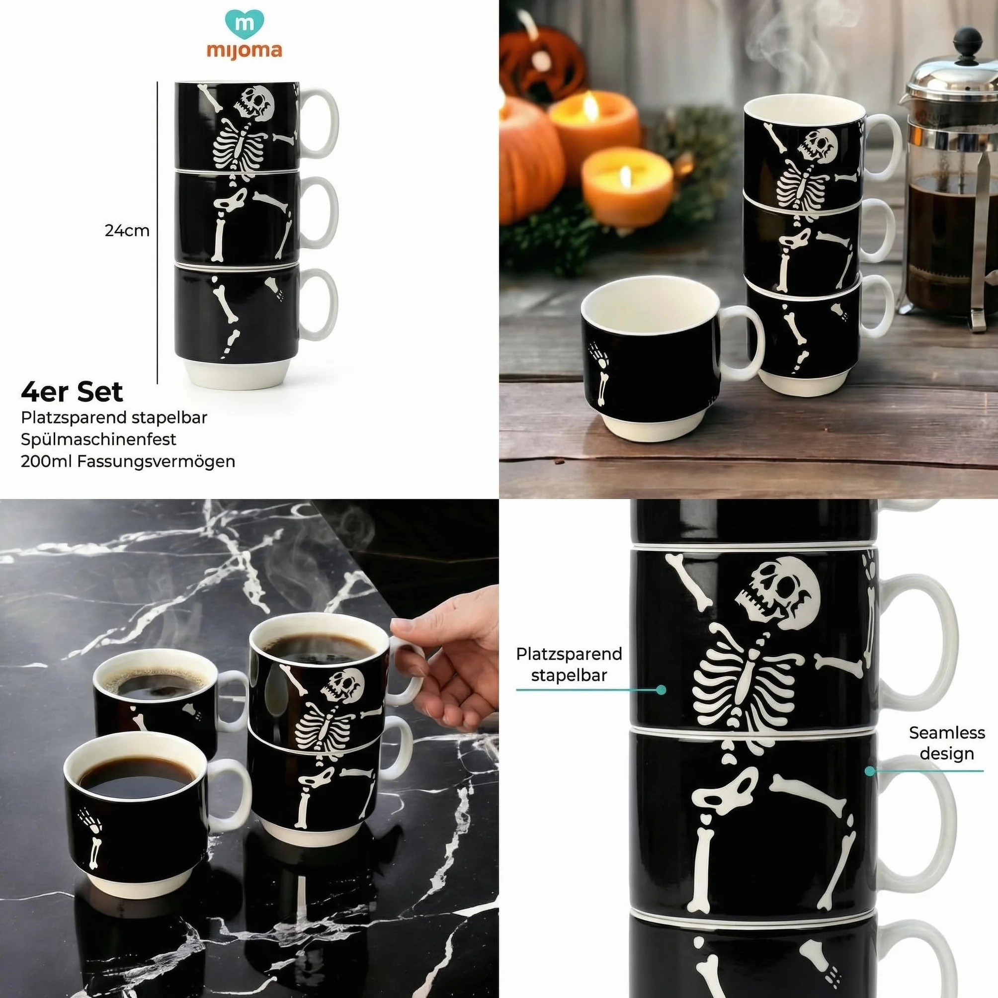 MIJOMA zestaw porcelanowych filiżanek do kawy 200 ml 4-częściowy zmywarka