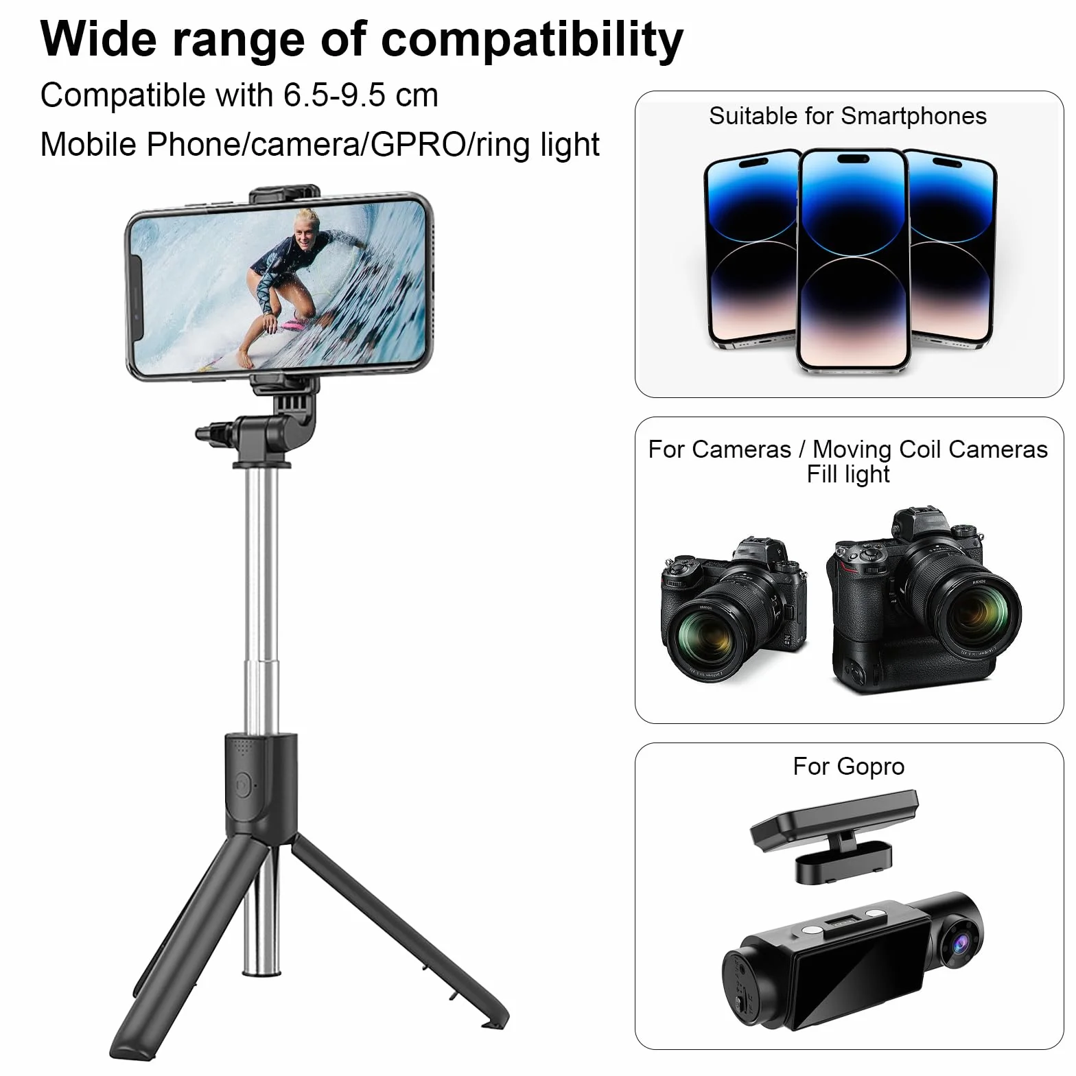 TNSLAND Kijek do selfie ze statywem do telefonu komórkowego, 100 cm, kijek do selfie Bluetooth, z pilotem zdalnego sterowania i uchwytem na telefon komórkowy, statyw przenośny, wysuwany do smartfonów