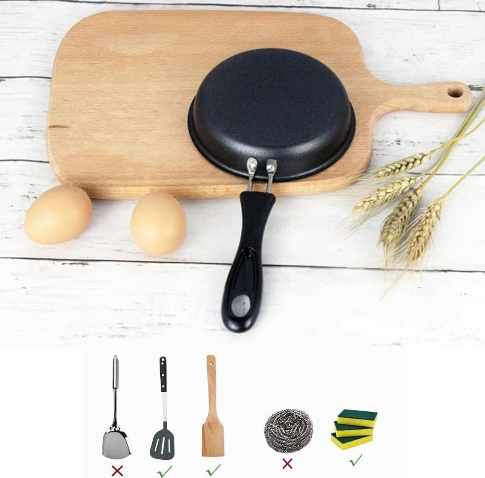 Mini patelnia, 12 cm, mini patelnia do jajek z uchwytem, odporna na ciepło, nieprzywierająca, przenośna, kempingowa, kuchenka gazowa, kuchenka indukcyjna