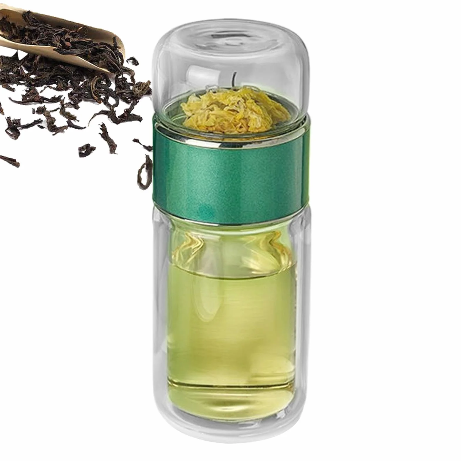 Infusifie Zaparzacz do herbaty 3 w 1 szklany butelka z podwójną warstwą separacji herbaty i wody szczelny