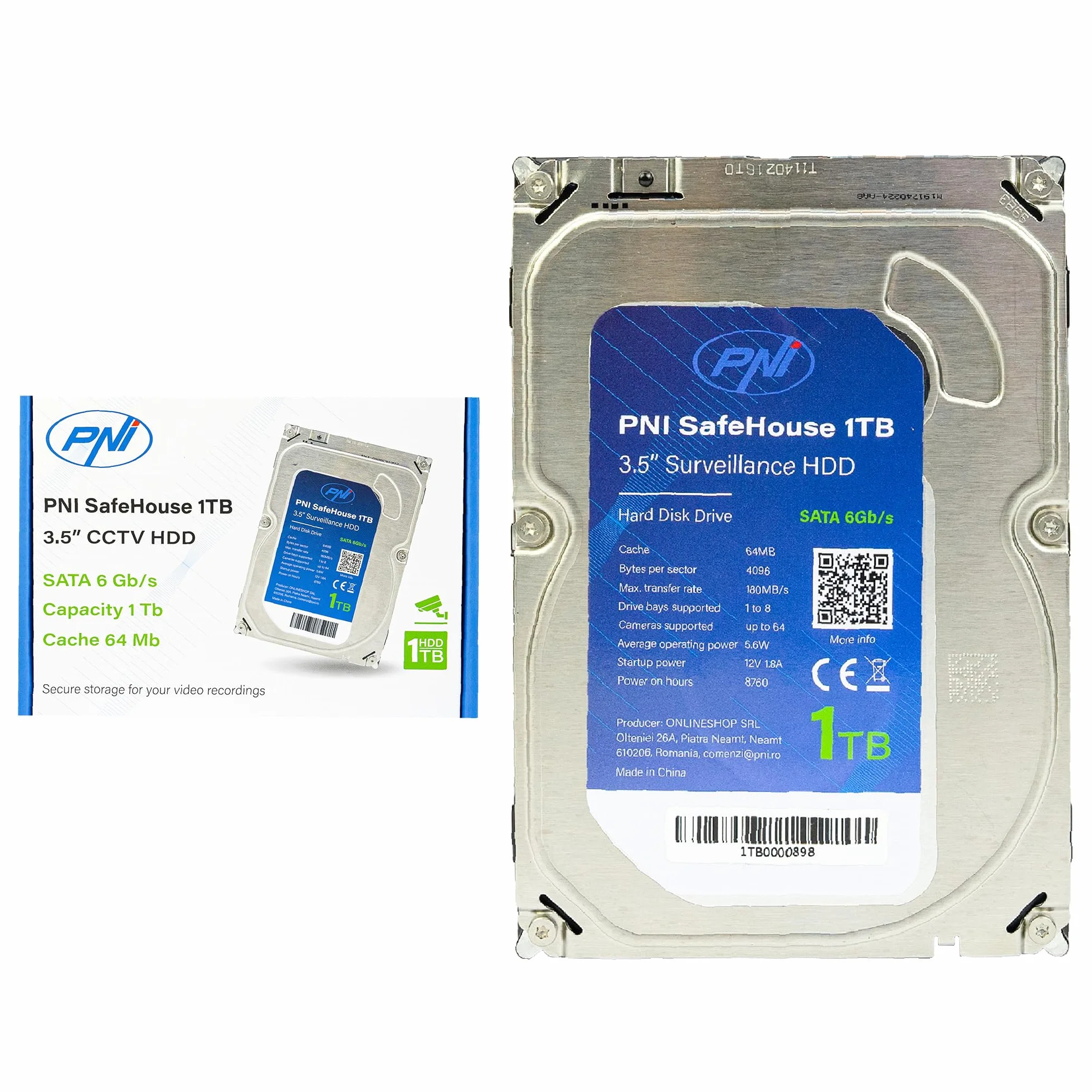 PNI Wewnętrzny dysk twardy SafeHouse 1 TB, 8.9 cm HDD, CCTV, 64 MB, do systemów nadzoru