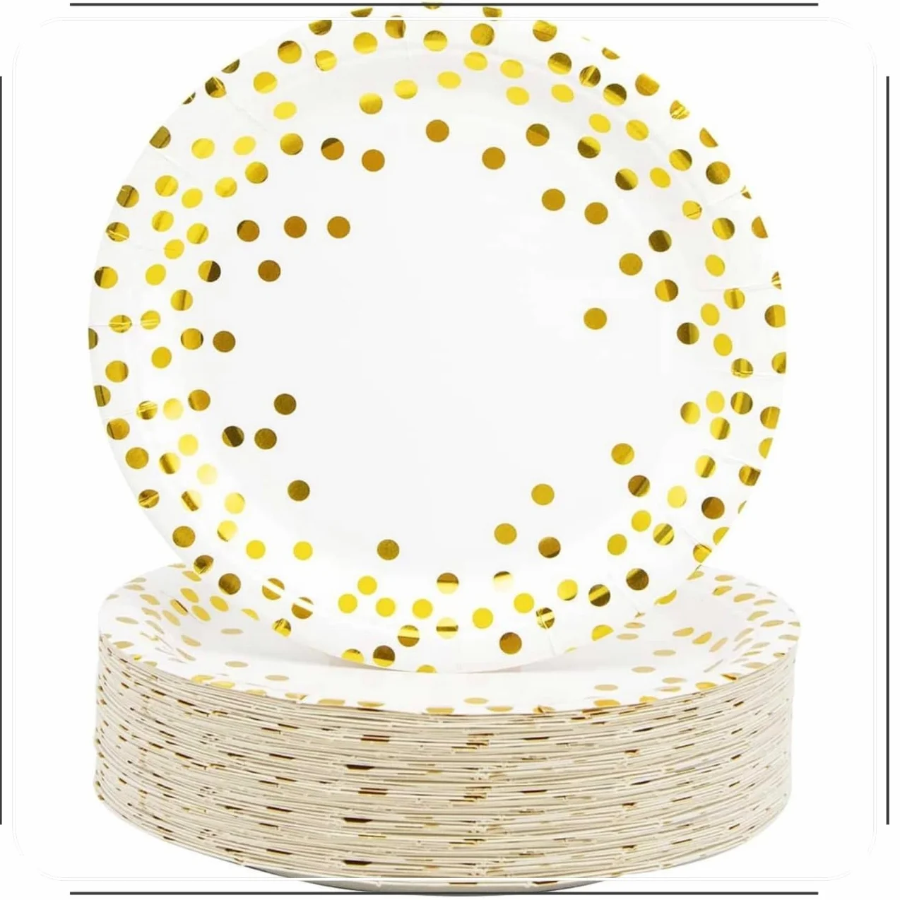 CEILIWEN Białe i złote talerze, papierowe talerze z białego złota, 18 cm, papierowe talerze imprezowe, złote talerze imprezowe, 100 sztuk (białe złoto, 100 szt.)