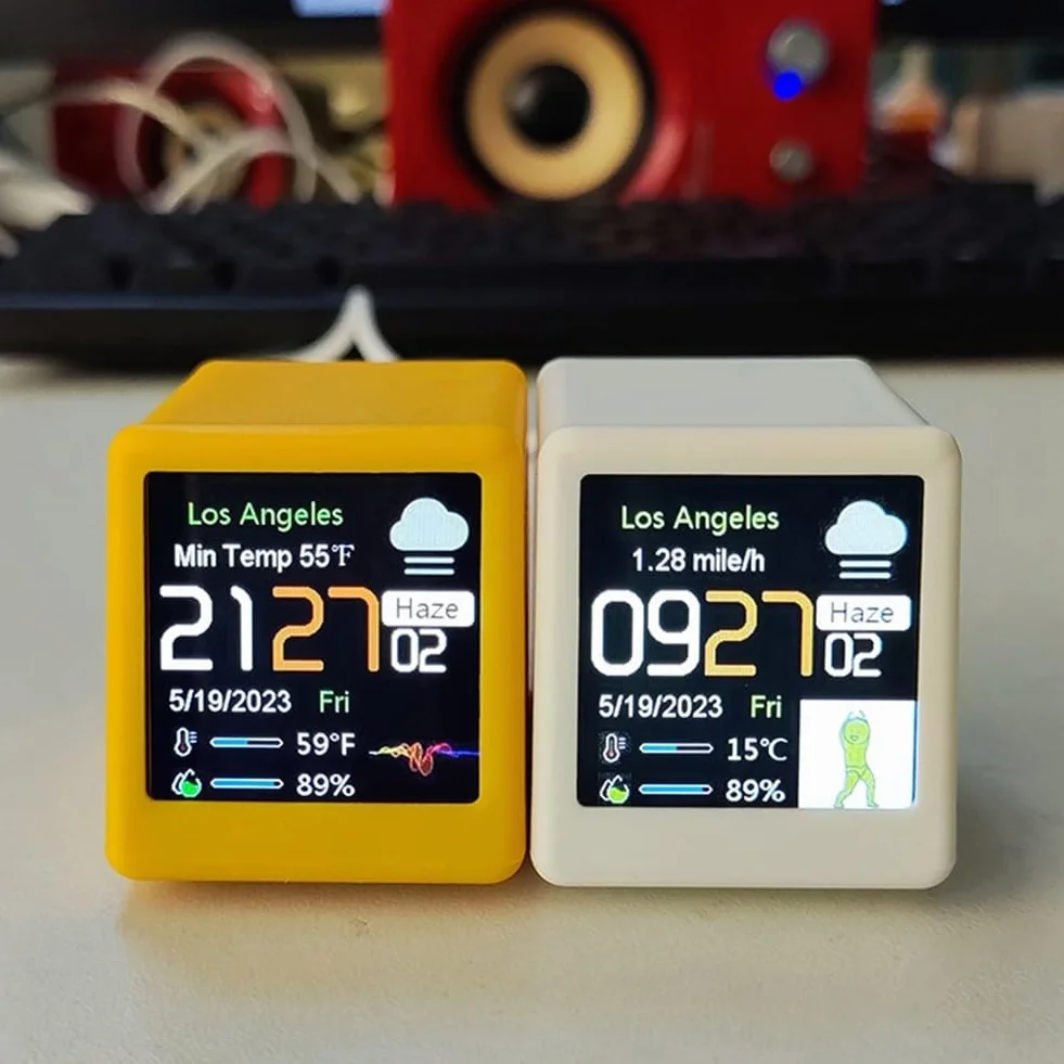Do Smart Weather Station Mini TV z łącznością Wi-Fi do wyświetlania animacji i funkcją elektronicznego albumu fotograficznego (czarny)