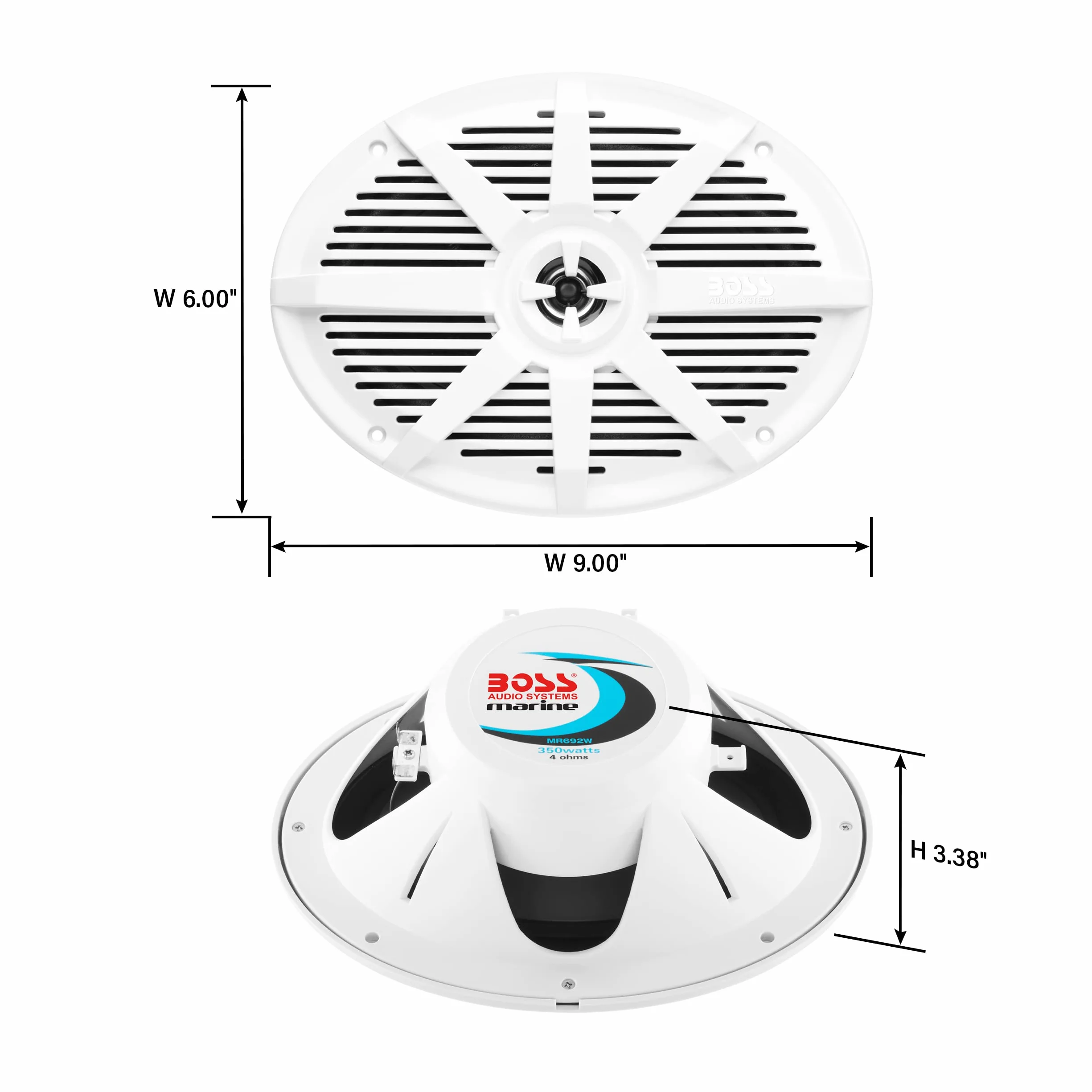 BOSS Audio Systems MR692W 350 W (na parę), 15 x 23 cm, pełny zakres, 2-drożne, odporne na warunki atmosferyczne głośniki morskie (sprzedawane w parach)