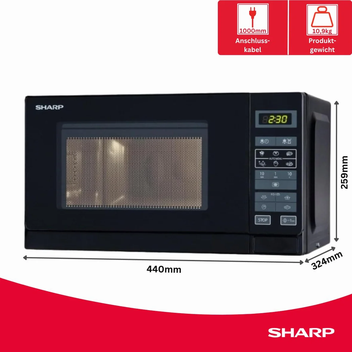 Sharp R-242 BKW Kuchenka mikrofalowa 20 l Czarny