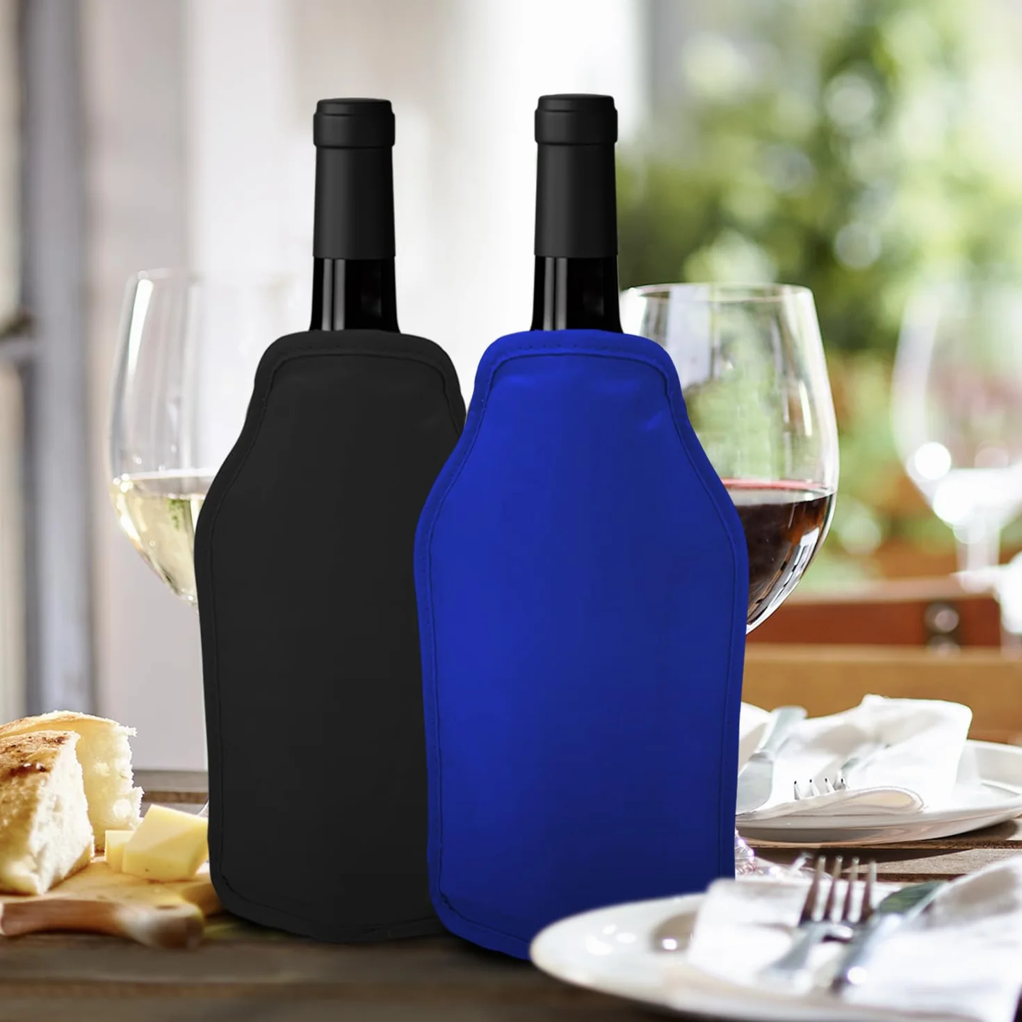 Joeji's Kitchen Zestaw 2 rękawów chłodzących do butelek wina, czarne i granatowe, idealne do chłodzenia butelek szampana Prosecco, idealne na kolacje, imprezy, piknik, festiwale