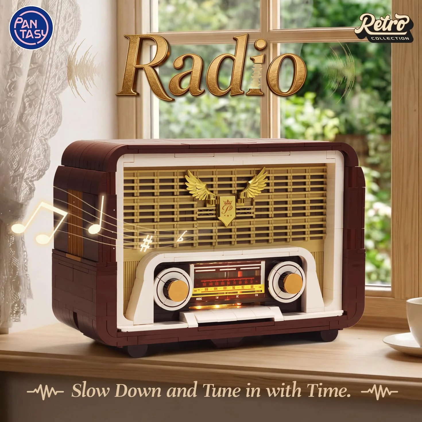PANTASY Zestaw Klocków Retro Radio dla Dorosłych, Model Radia Vintage z Modułem Świetlnym i Ruchomym Pokrętłem Strojenia, Wzmacniacz do Telefonu, Zestaw Zasilany Model Kolekcjonerski