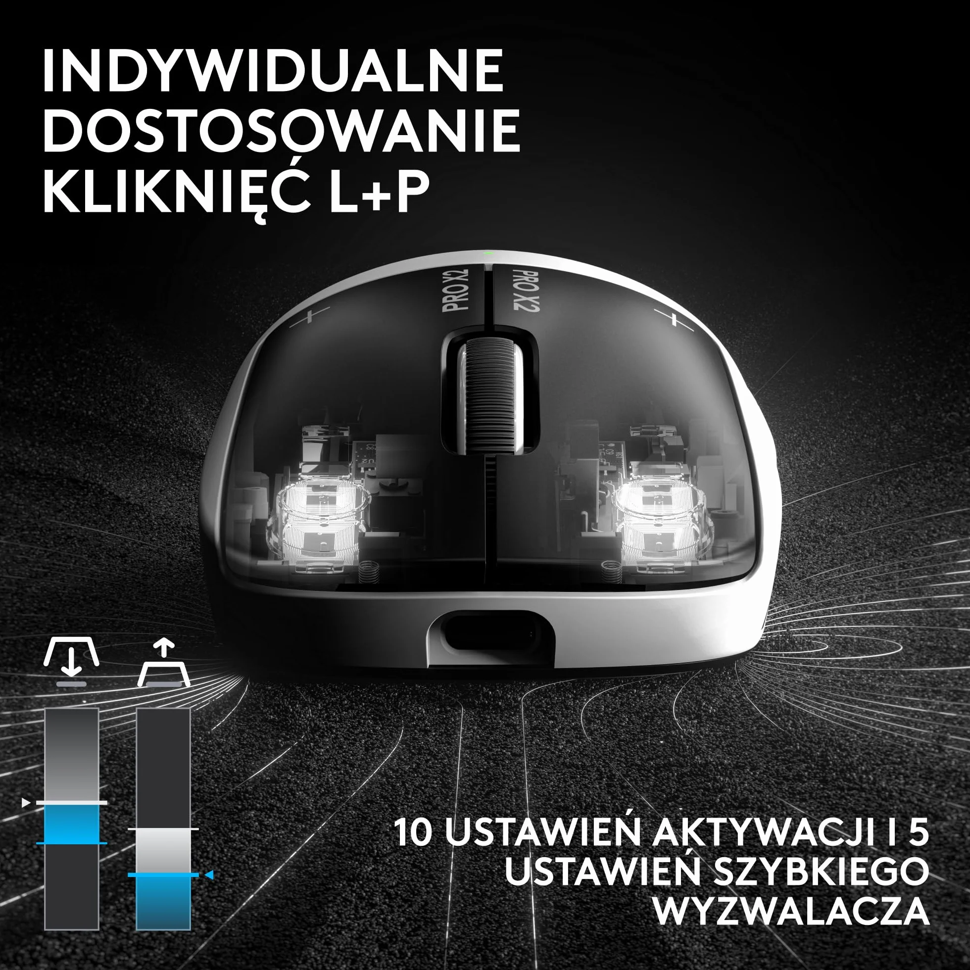 Logitech G PRO X2 SUPERSTRIKE LIGHTSPEED, bezprzewodowa mysz do gier,z ultra-szybkimi reakcjami,ultra lekka (61 g),z regulowaną reakcją haptyczna na kliknięcia i ładowaniem przez USB-C,do PC/Mac-Biały