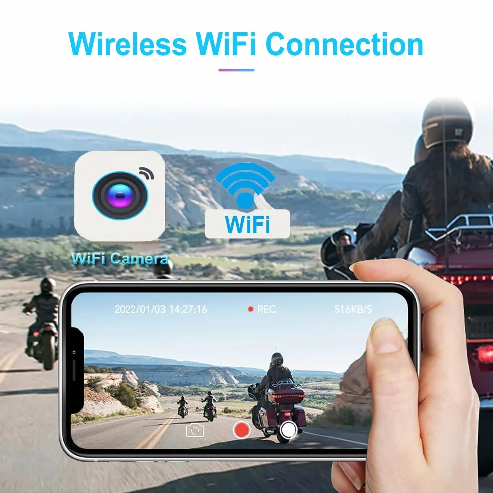 VSYSTO Rejestrator Jazdy Motocyklem Nadzór Parkowania Flameout Video Podwójna Kamera Przednia i Tylna 1080P 140 ° Szeroki kąt 3-calowy Ekran IPS WiFi GPS Pełne Ciało Wodoodporny Noktowizorz