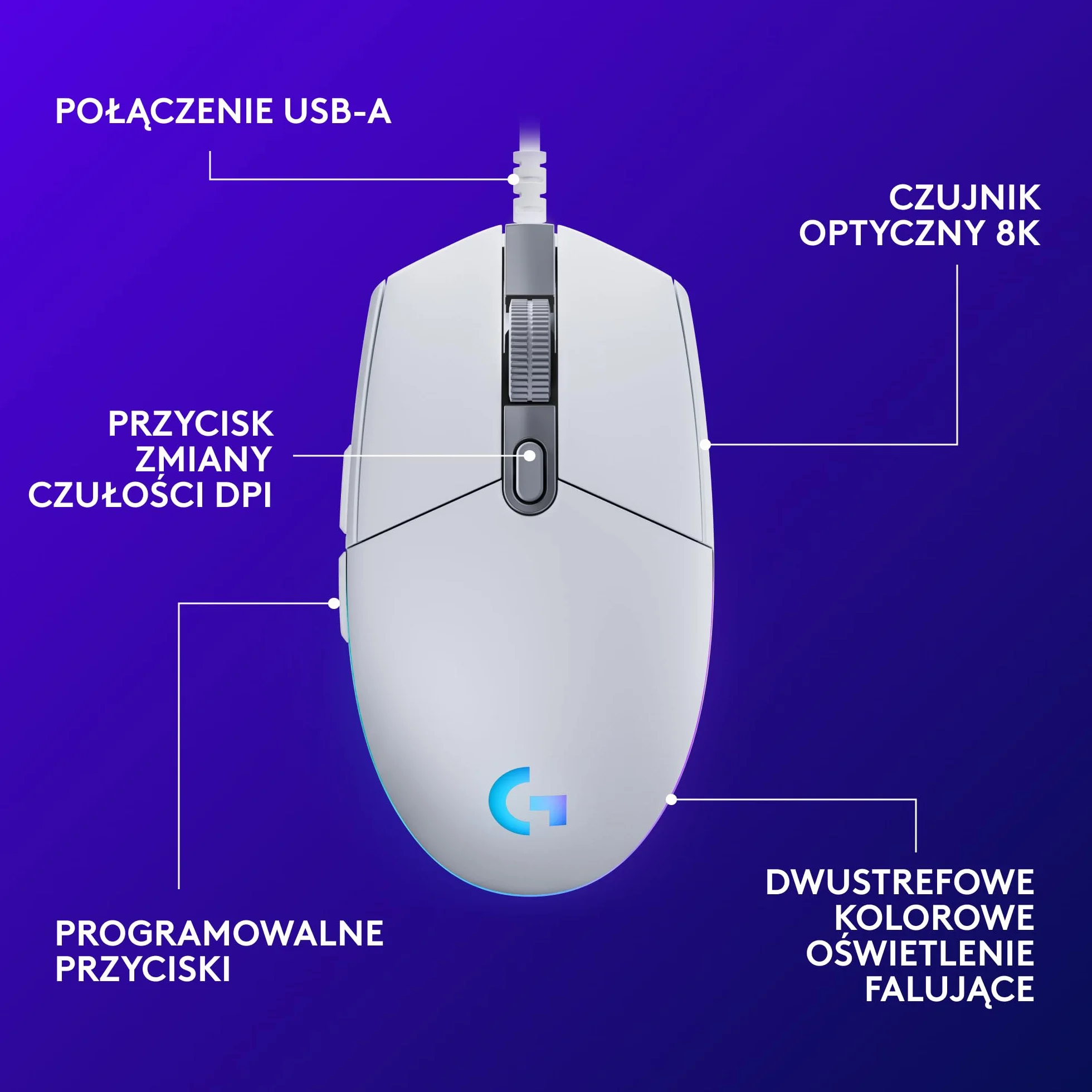 Logitech G G203 LIGHTSYNC –mysz gamingowa z konfigurowalnym podświetleniem RGB,G435 LIGHTSPEED,Bezprzewodowe Słuchawki Gamingowe Bluetooth - Biały
