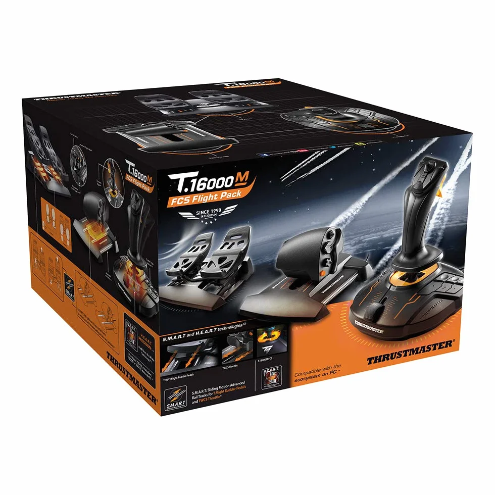 Thrustmaster T16000M FCS Flight Pack Kompletny system sterowania lotem z joystickiem, przepustnicą i pedałami steru, technologia H.E.A.R.T HallEffect AccuRate dla PC