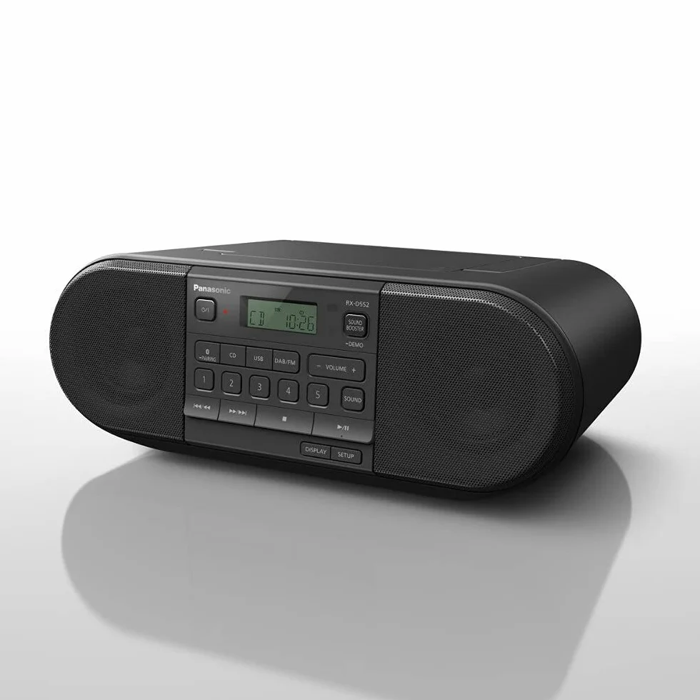 Panasonic RX-D552 przenośny odbiornik radiowy DAB+ o dużej mocy 20W (CD, Bluetooth®, USB, pełnozakresowe głośniki 8cm, Sound Booster, na baterie), czarny
