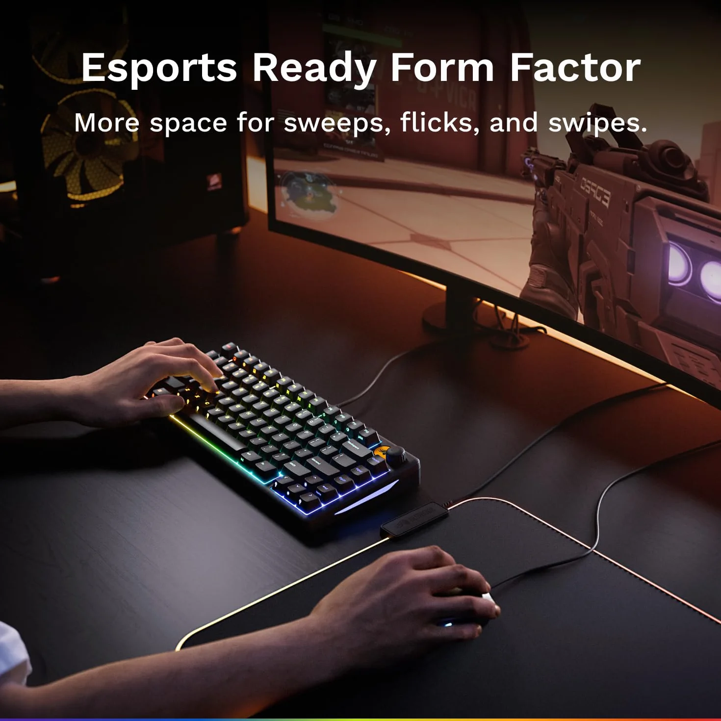 Glorious Gaming Klawiatura GMBK 75% - wymienne nakładki MX, odłączany kabel USB, IP57 odporna na wodę i kurz, RGB 10 stref, ciche przełączniki - 321x137x41 mm - Układ angielski QWERTY