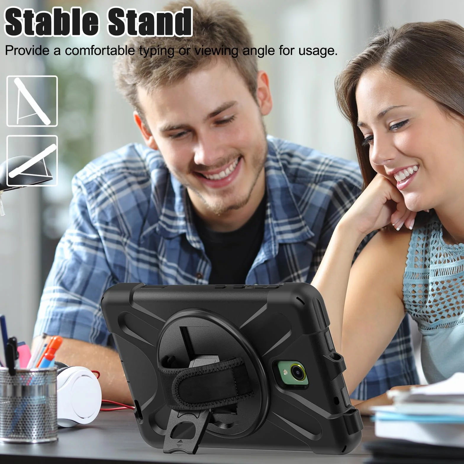 Gerutek Etui do Samsung Galaxy Tab Active 5/Active 3 2024/2020 8 cali, odporne na uderzenia etui do Tab Active 5 z obrotowym o 360° stojakiem, uchwyt na rękę/pasek na ramię, etui do Samsung Tab Active