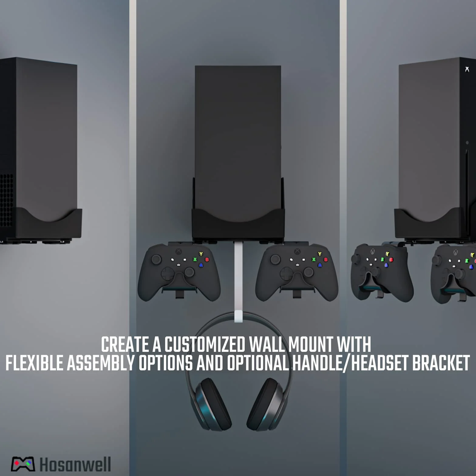 Uchwyt ścienny Xbox Series X Zestaw do kontrolera, konsoli i kasków, mata antypoślizgowa, nacięcie ładowania USB