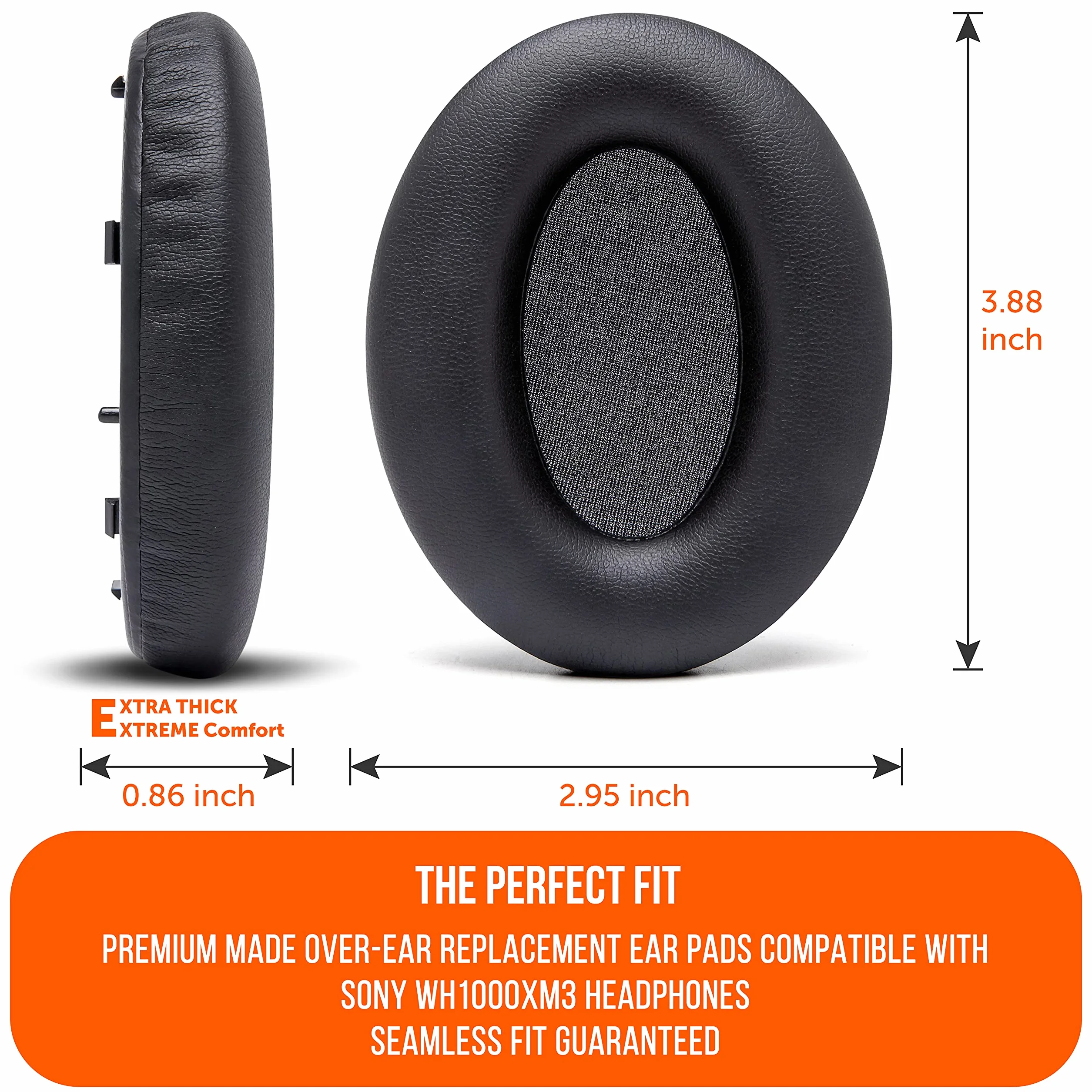 WC Wicked Cushions Extra Thick Replacement Earpads Compatible with Sony WH-1000XM3 Headphones - Black
