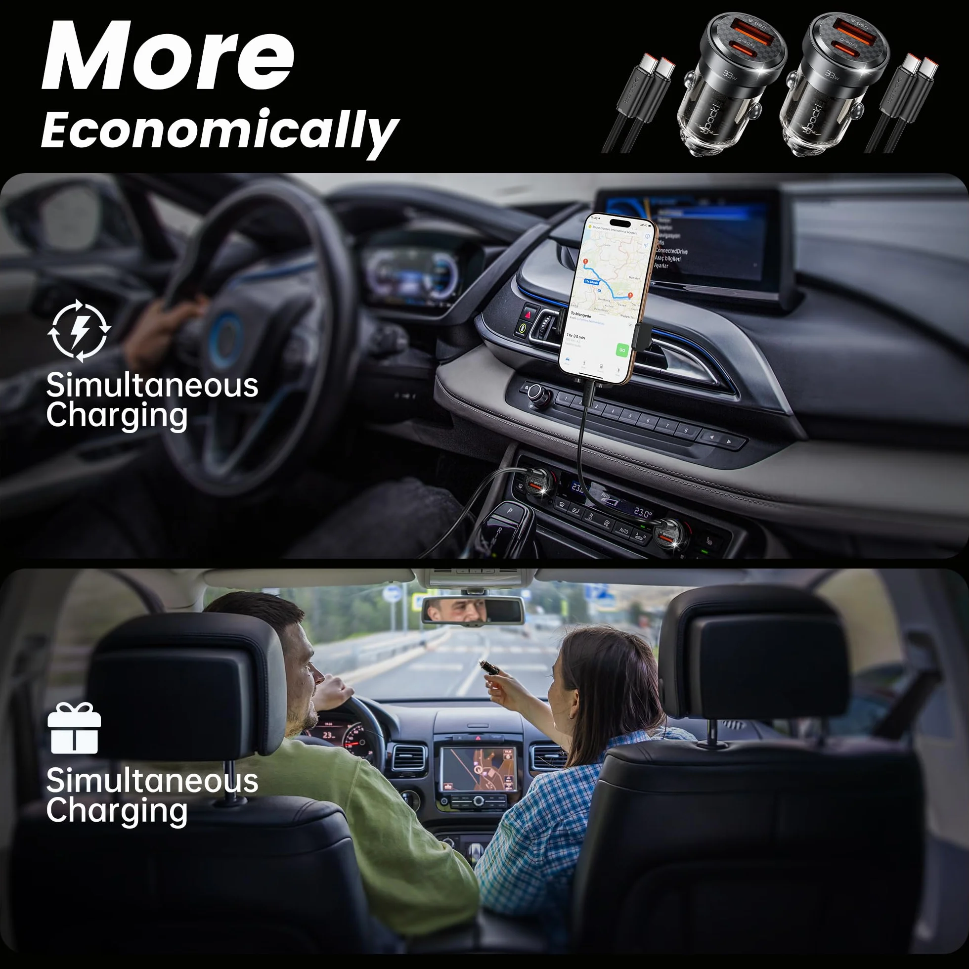 toocki 33W ładowarka samochodowa USB C, 2-Pak [PD+QC3.0] Adapter szybkiego ładowania, dwuportowa ładowarka samochodowa typu C do iPhone 16 15 14 Pro Max iPad Samsung