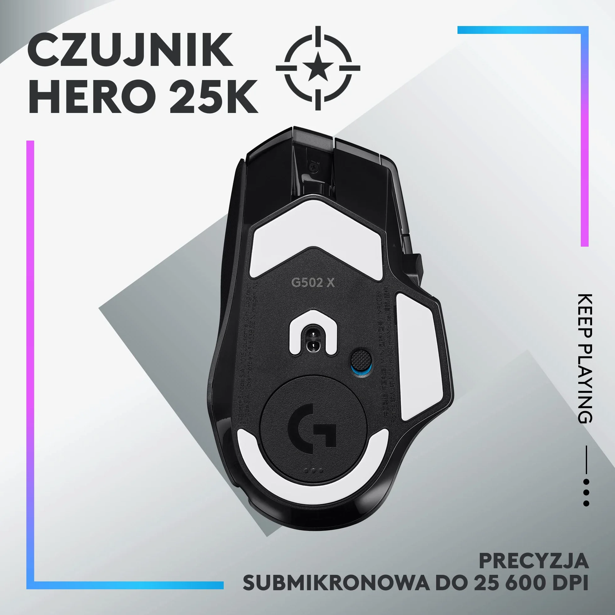 Logitech G502 X bezprzewodowa, podświetlana mysz gamingowa, hybrydowe optyczne przyciski LIGHTFORCE, LIGHTSYNC RGB, sensor HERO 25K, kompatybilna z PC - macOS/Windows - Czarny