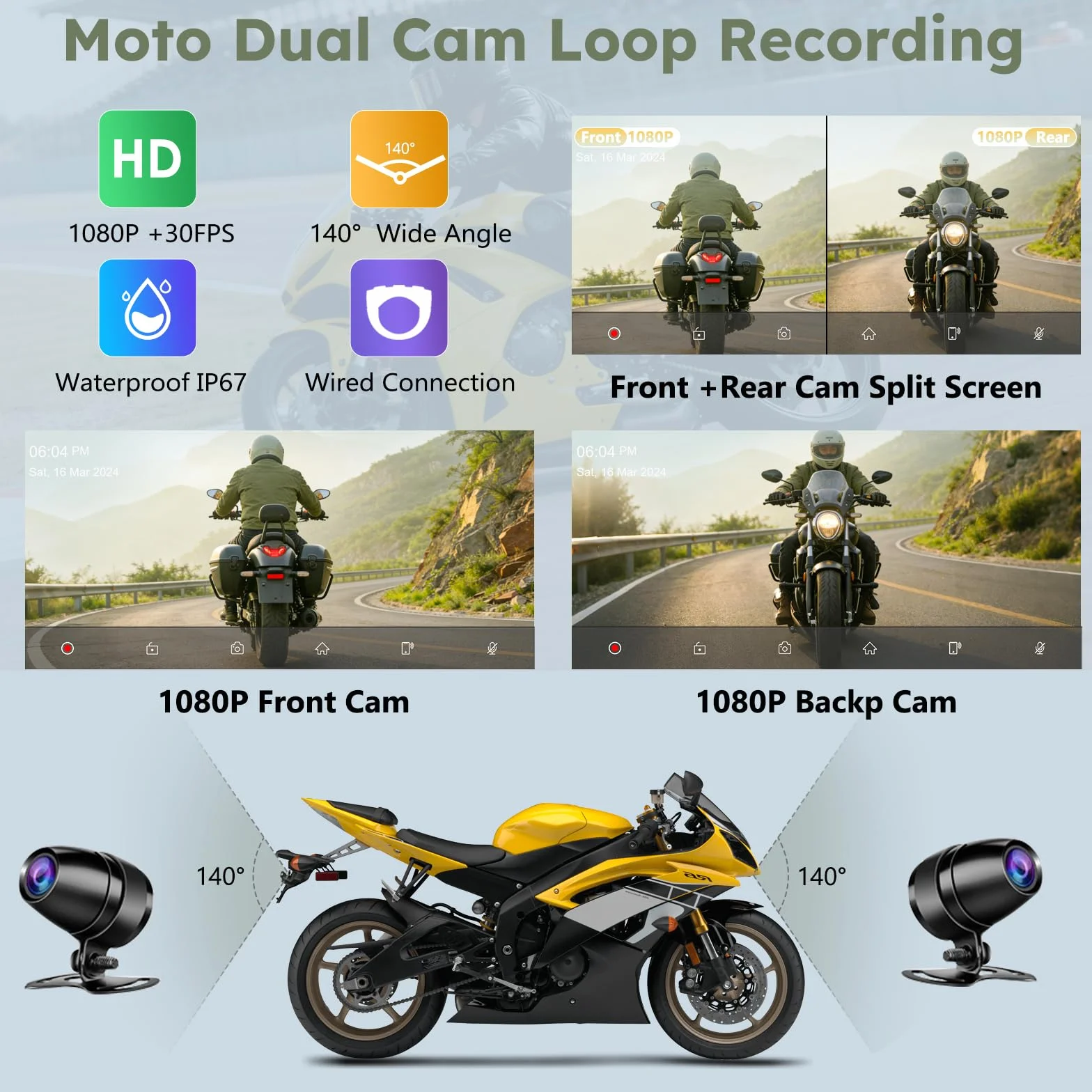 Carpuride W603DT do Motocykli z CarPlay,Android Auto i TPMS – Kamera Samochodowa HD 1080P,6,3-Calowy,Wodoodporny,Obrotowy Ekran Dotykowy do Nawigacji,Bluetooth,Nagrywanie w Pętli, Przewodowy Kontroler