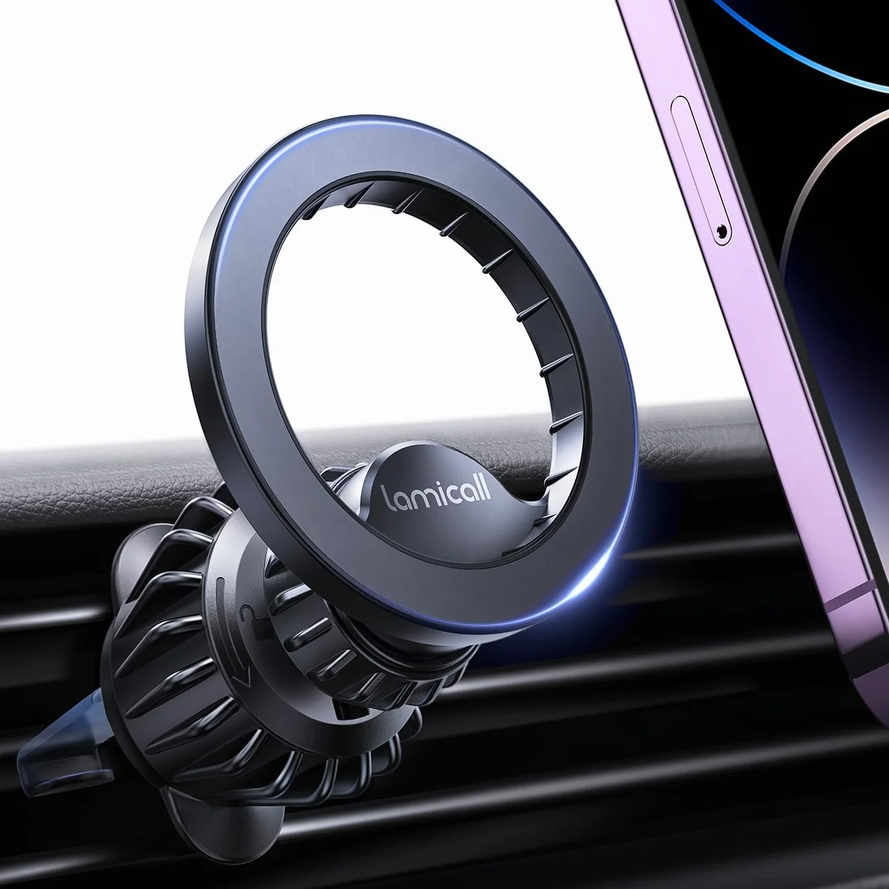 Lamicall Uchwyt na telefon samochodowy dla Mag-safe -20 x N52 magnetów]Uchwyt magnetyczny telefon samochodowy, wentylacyjny telefon dla iPhone 16 15 14 13 12 Serie,Inne urządzenia z płytką metalową