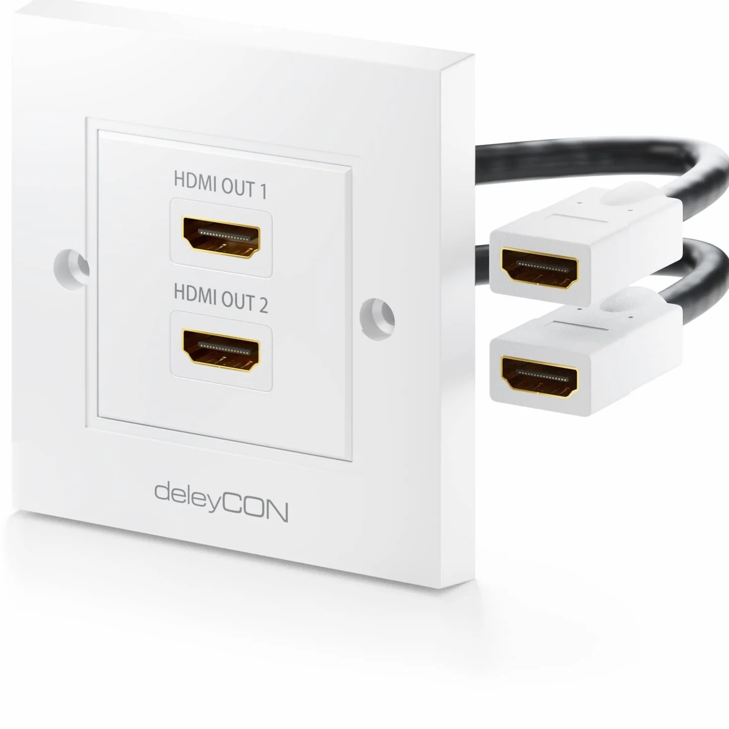 deleyCON Gniazdo HDMI Gniazdo Ścienne Gniazdo Połączeniowe - 2x Port HDMI - Montaż Natynkowy Kabel 15 cm pod Kątem 45° - 3D FULL HD HDTV 4K 2160p