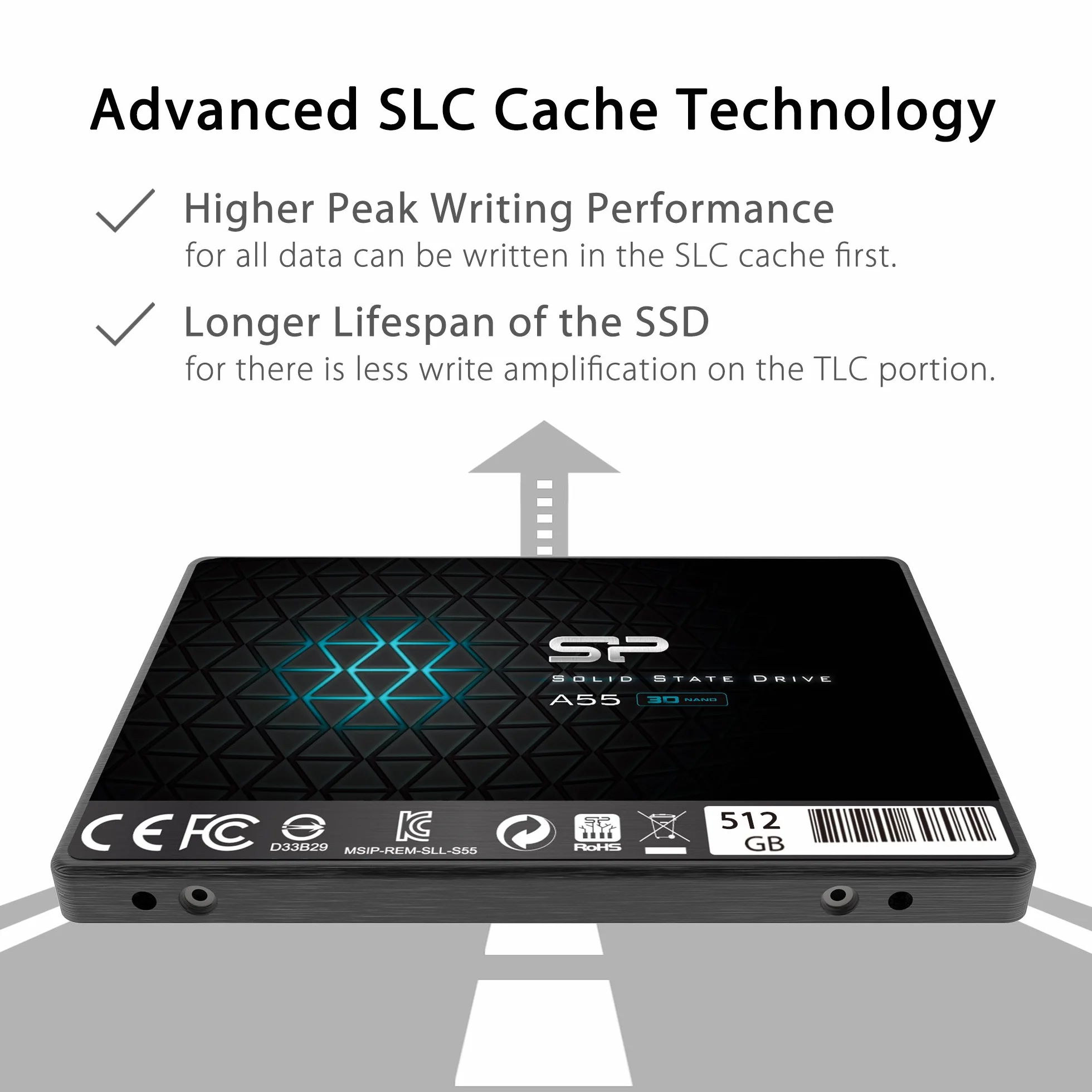Silicon Power SSD 512 GB 3D NAND A55 SLC Cache Performance Boost 2,5 cala SATA III 7 mm (0,28") wewnętrzny dysk SSD, dysk twardy