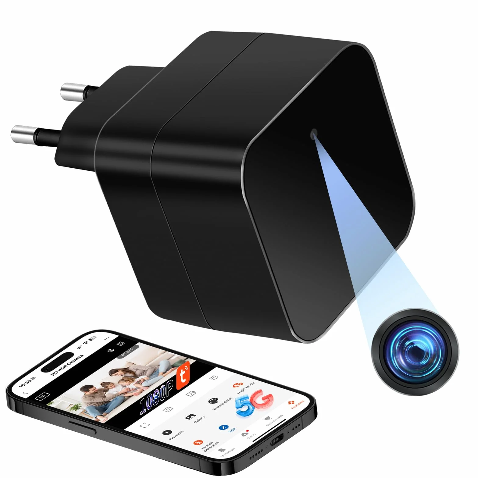 Kamera szpiegowska WiFi 5G, mini bezprzewodowa ukryta kamera 1080P HD, ładowarka USB do mikro szpiegowskiej rejestrator nadzoru miniaturowa kamera zdalna z wykrywaniem ruchu