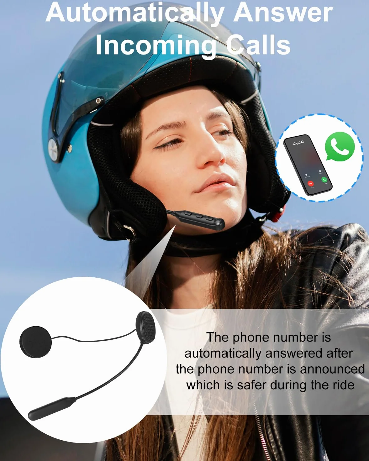 Hemlosk Zestaw Słuchawkowy Bluetooth do Kasku Motocyklowego, 16 Godzin Autonomii, Zestaw Głośnomówiący, Mikrofon do Sterowania Połączeniami, Funkcja Redukcji Szumów, Czarny